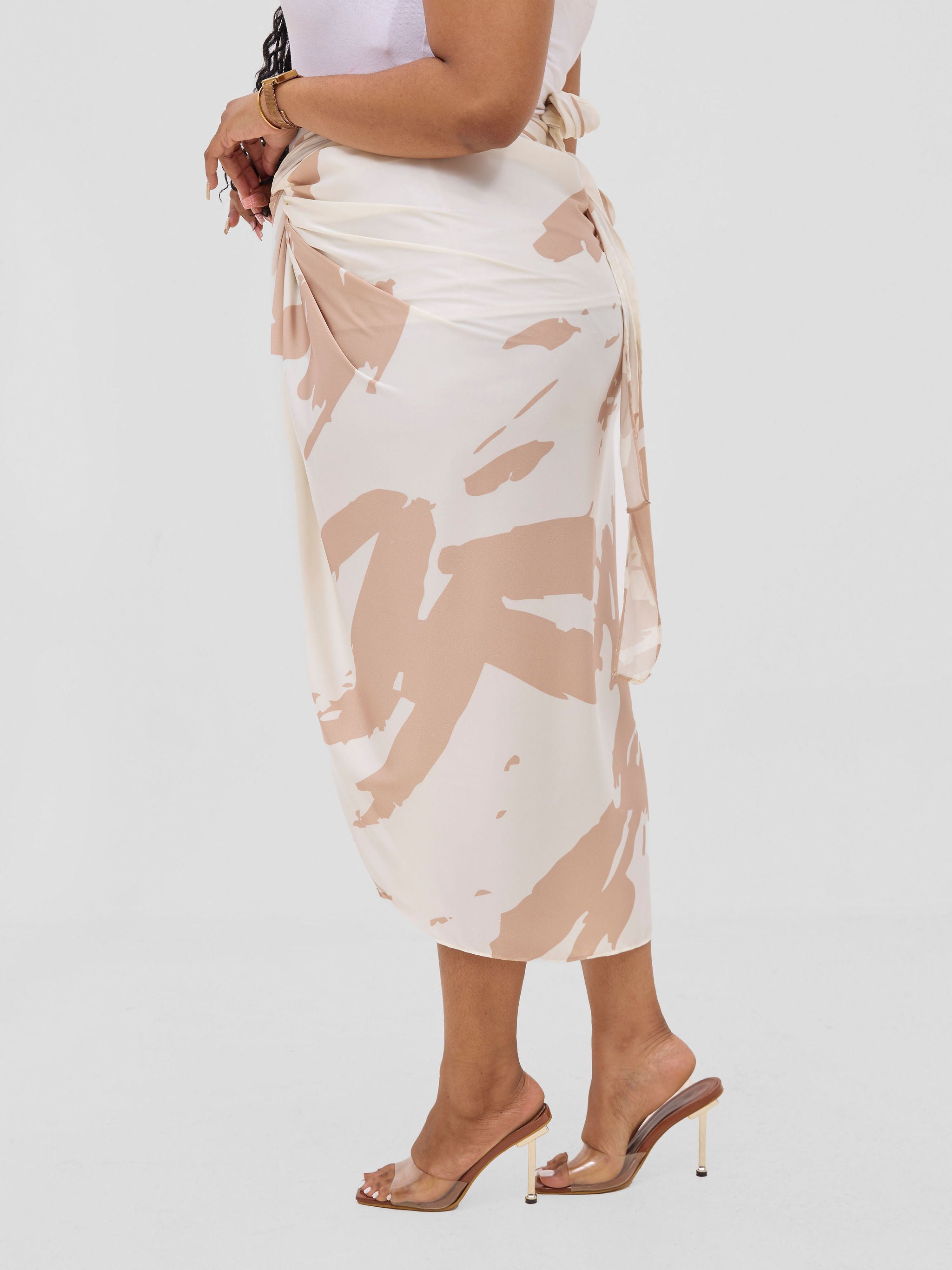 Vivo Beali Sarong Skirt - Cream / Taupe Lea Print