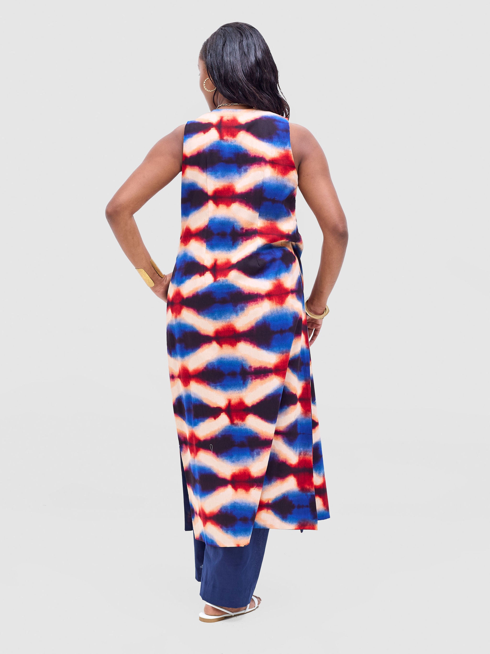 Safari Tiwa Reversible Tie Kimono - Navy + Sefa Print