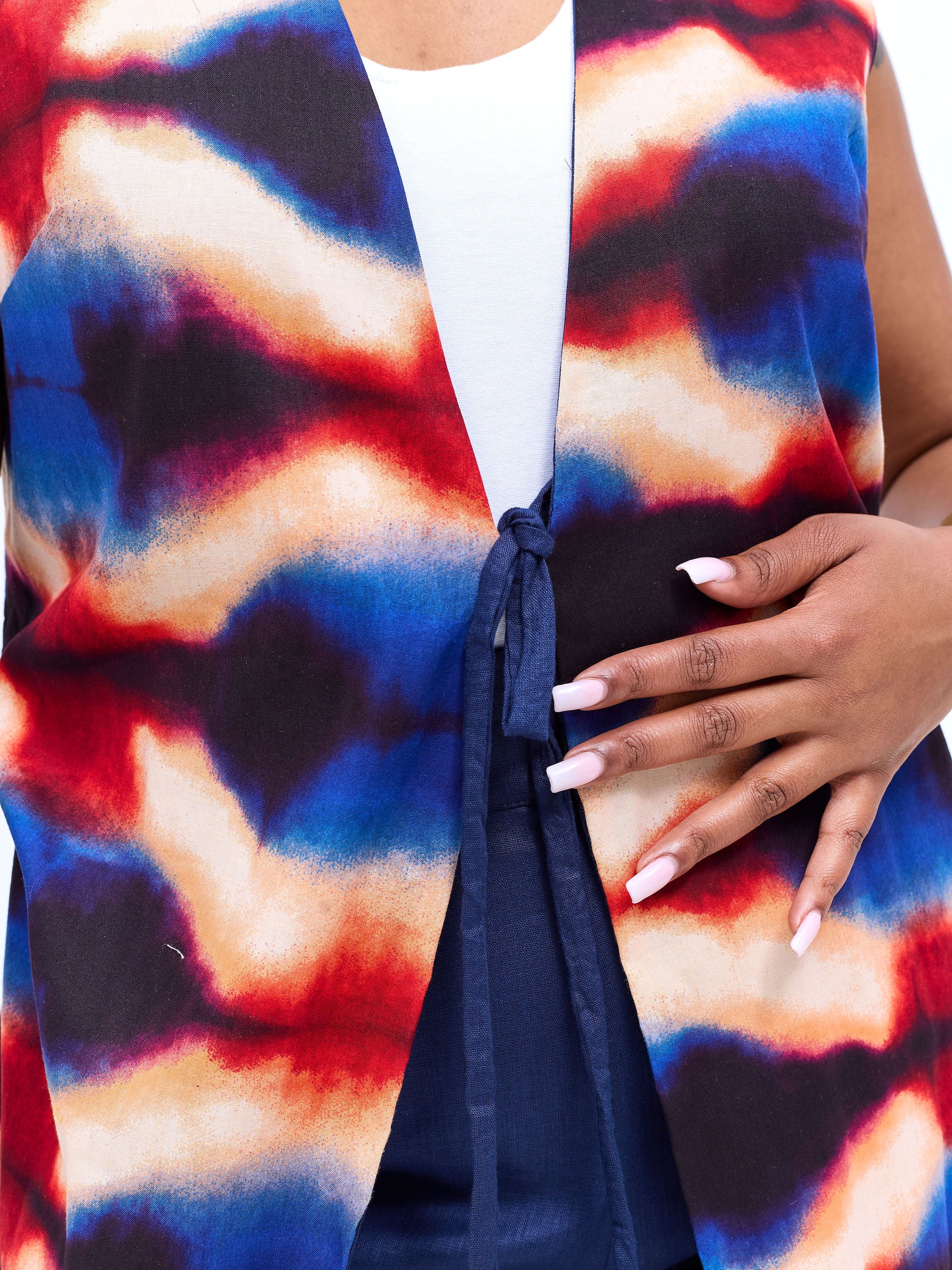 Safari Tiwa Reversible Tie Kimono - Navy + Sefa Print