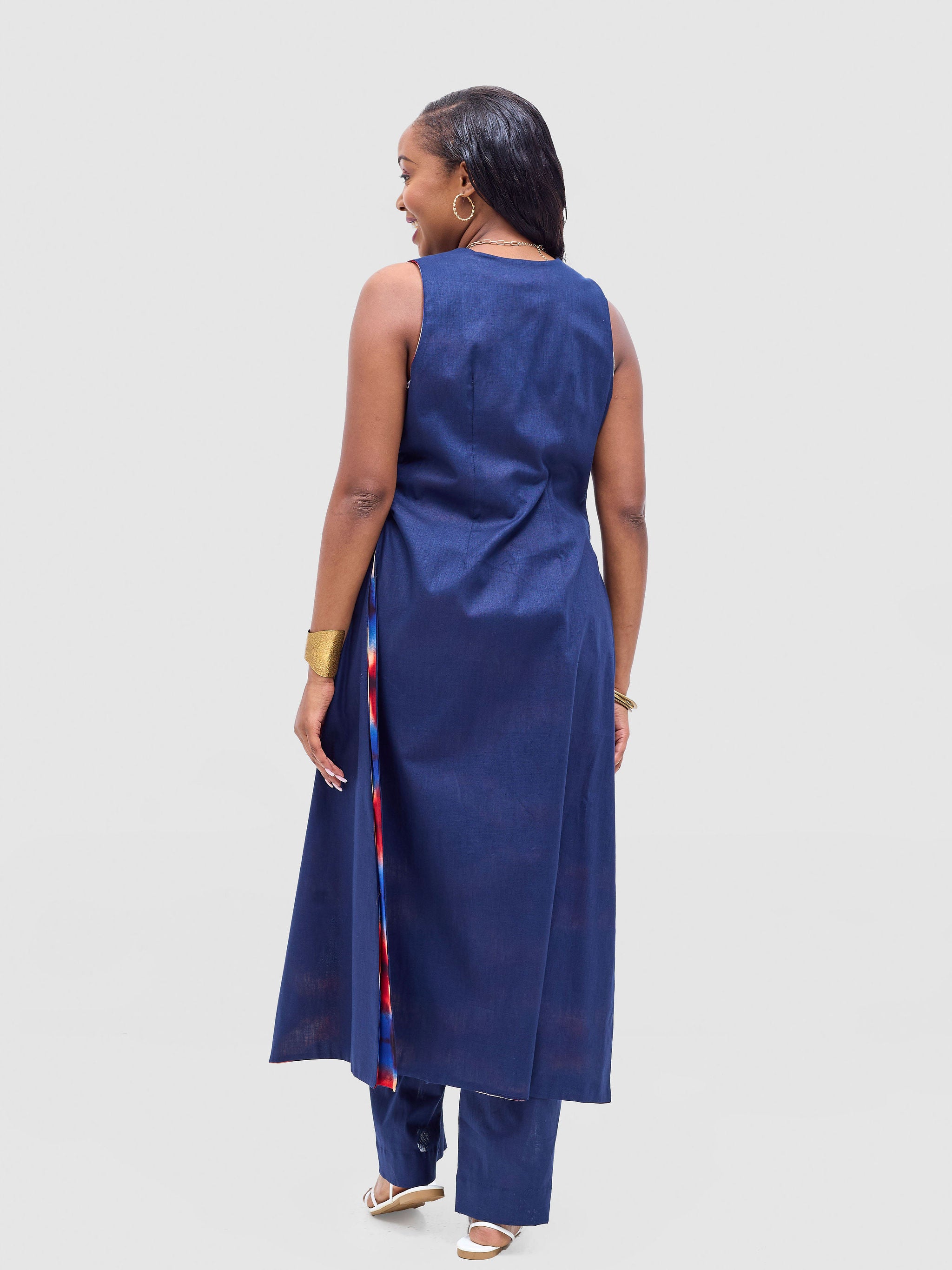 Safari Tiwa Reversible Tie Kimono - Navy + Sefa Print