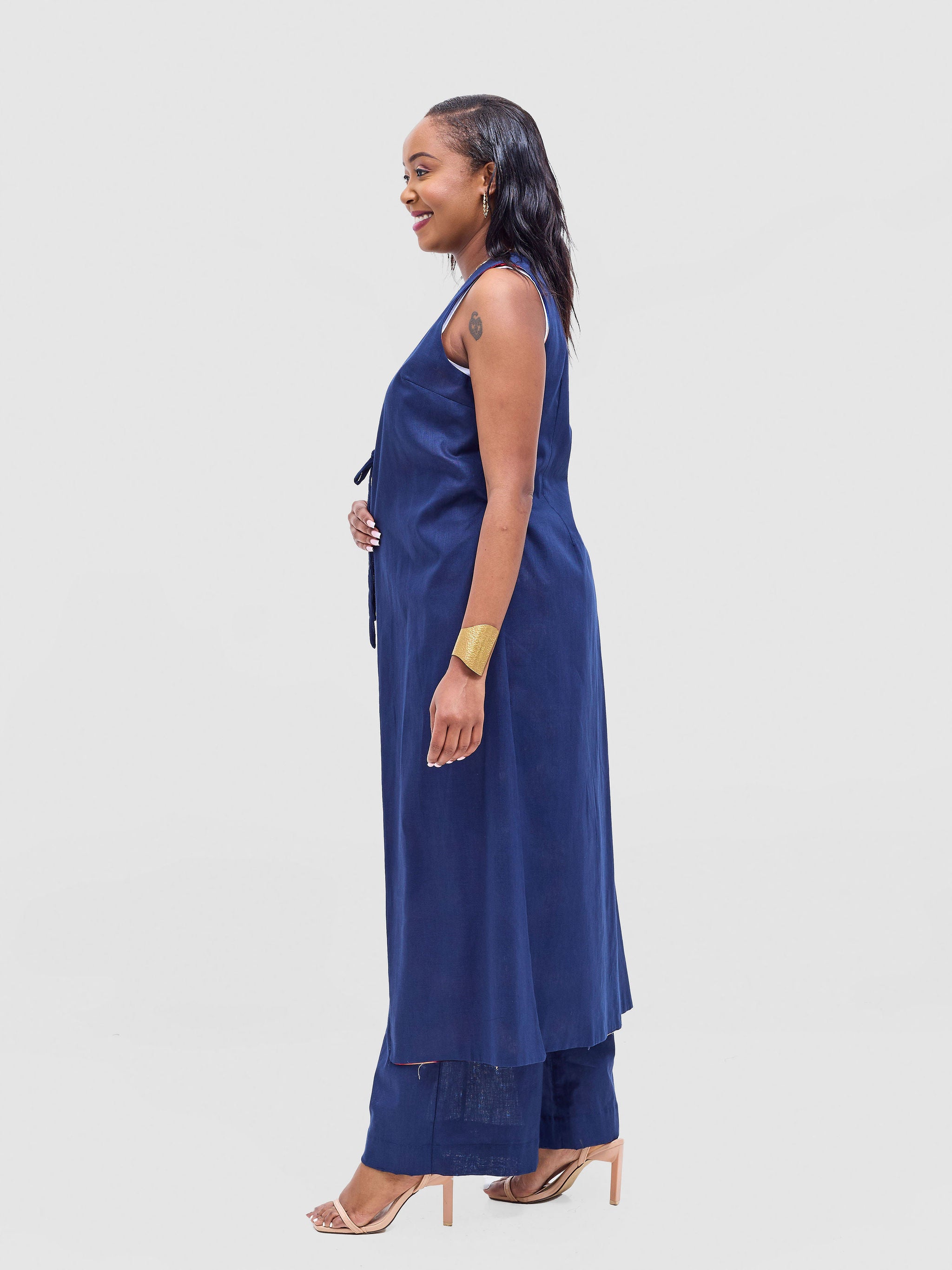 Safari Tiwa Reversible Tie Kimono - Navy + Sefa Print