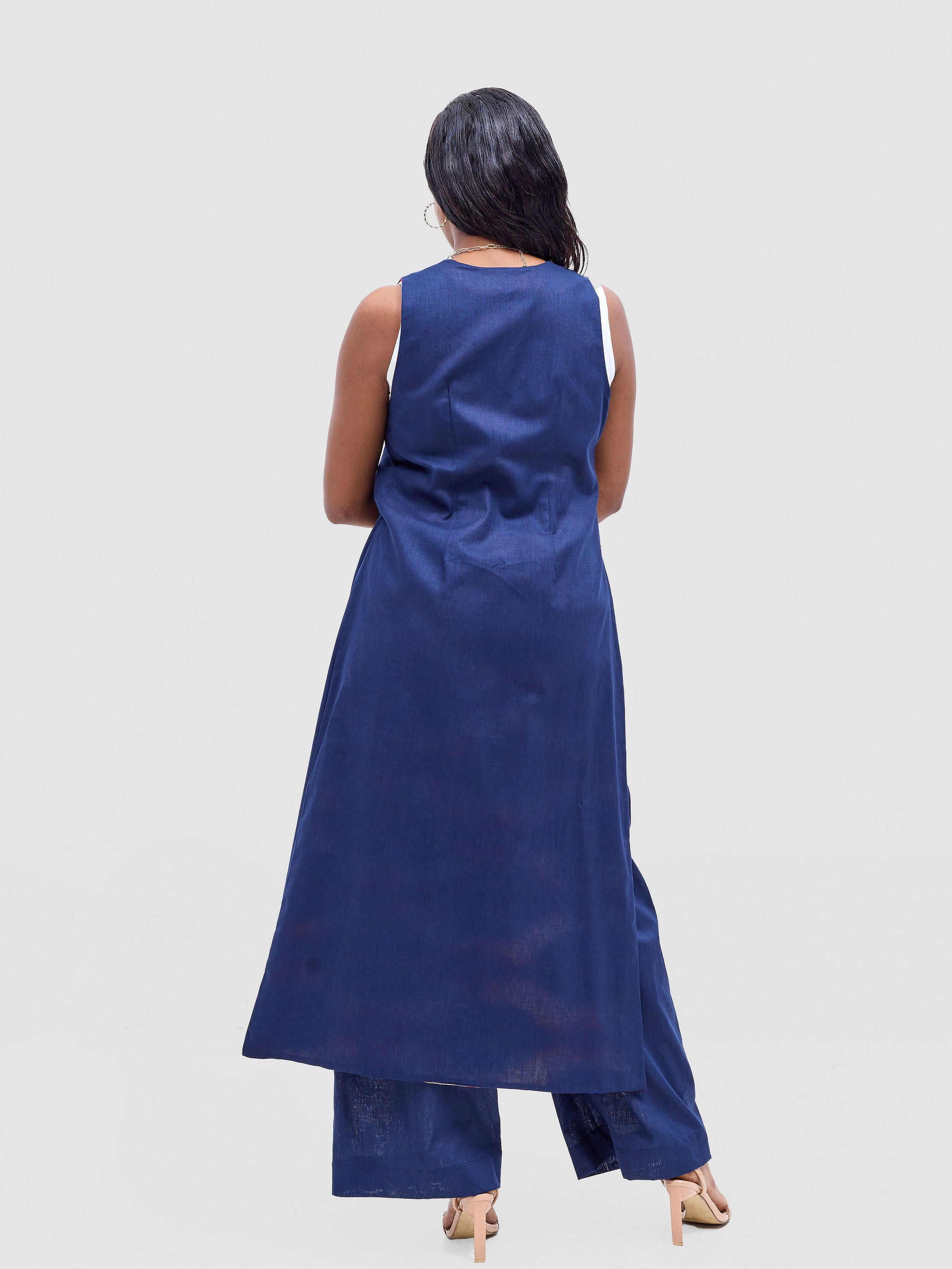 Safari Tiwa Reversible Tie Kimono - Navy + Sefa Print