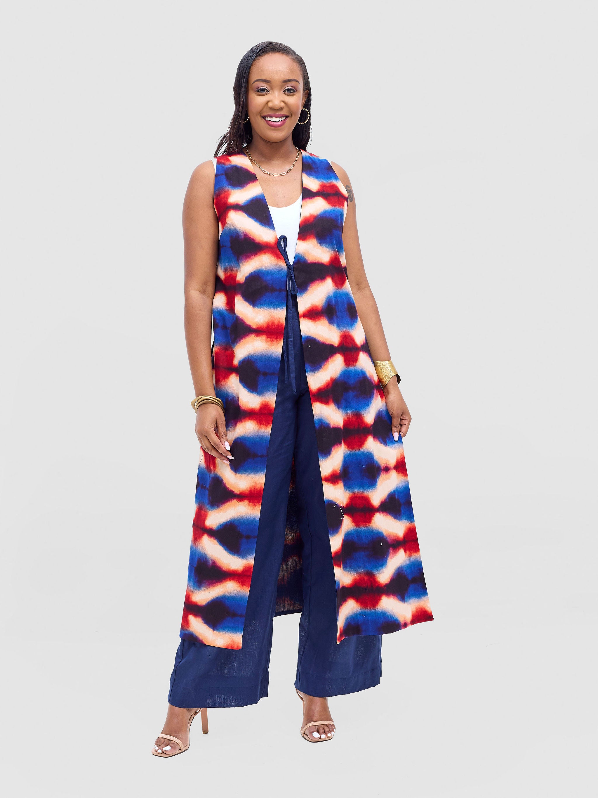 Safari Tiwa Reversible Tie Kimono - Navy + Sefa Print