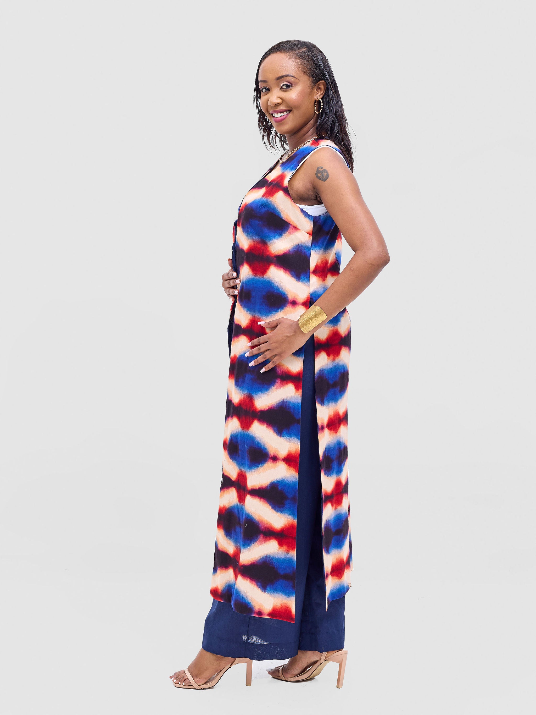 Safari Tiwa Reversible Tie Kimono - Navy + Sefa Print