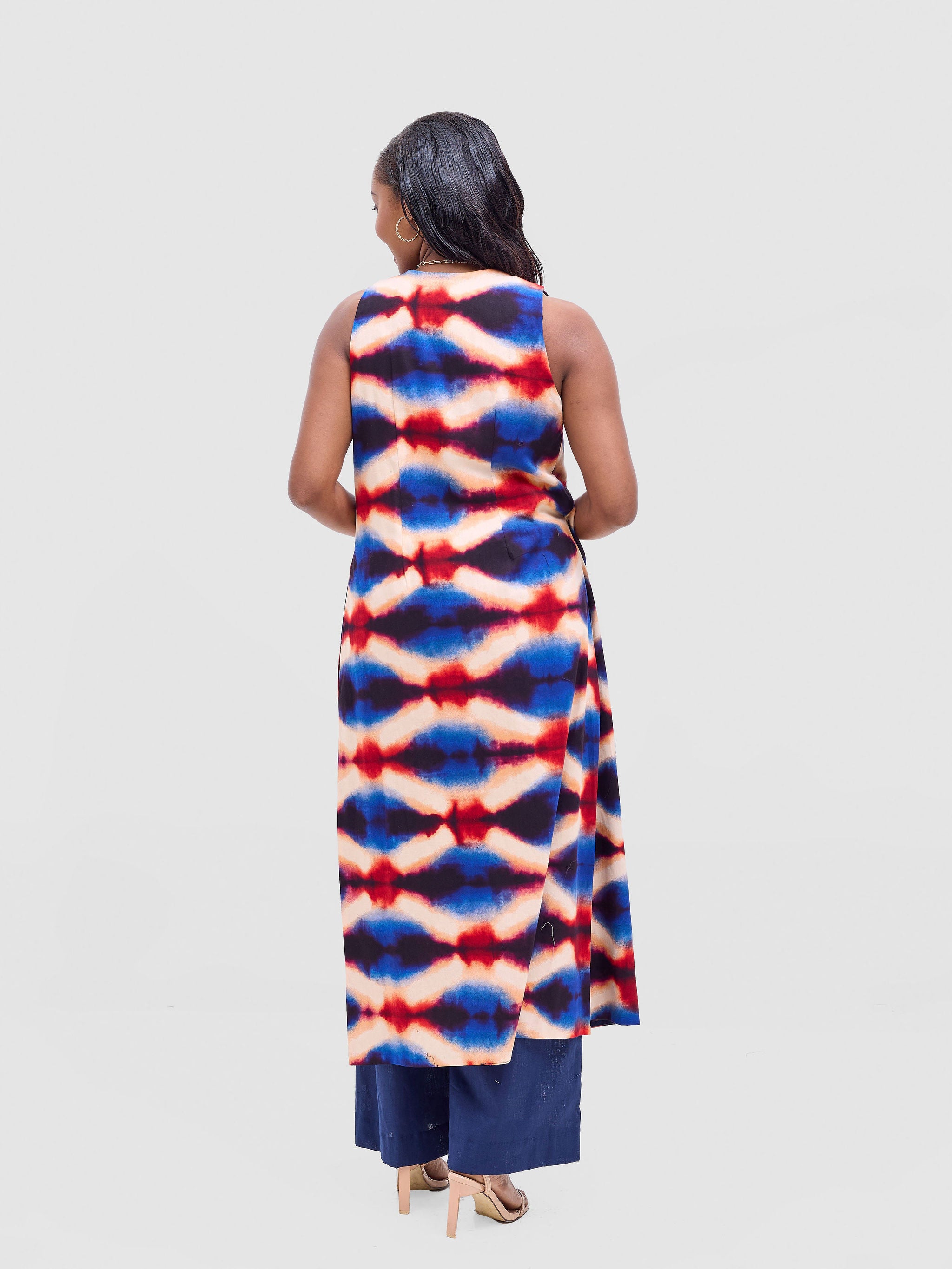 Safari Tiwa Reversible Tie Kimono - Navy + Sefa Print