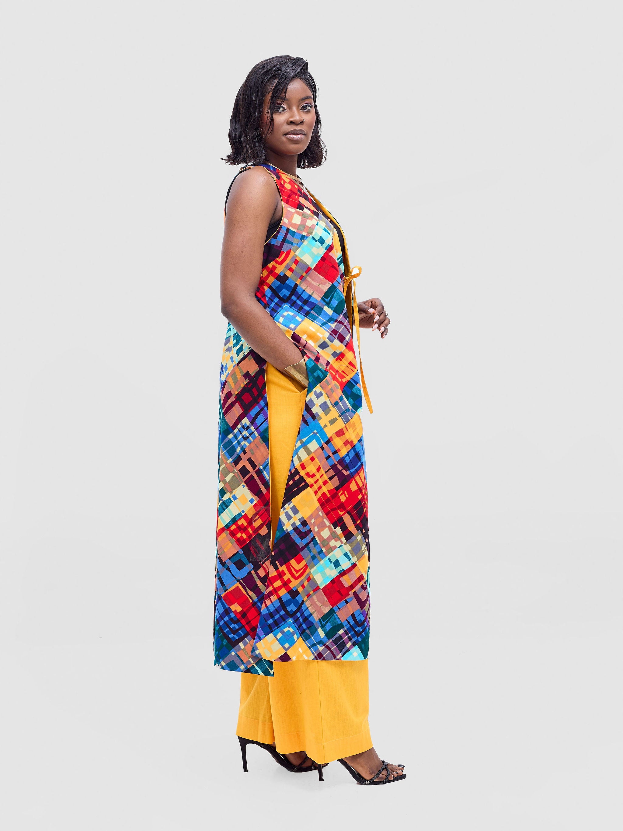 Safari Tiwa Reversible Tie Kimono - Mustard + Zuri Print