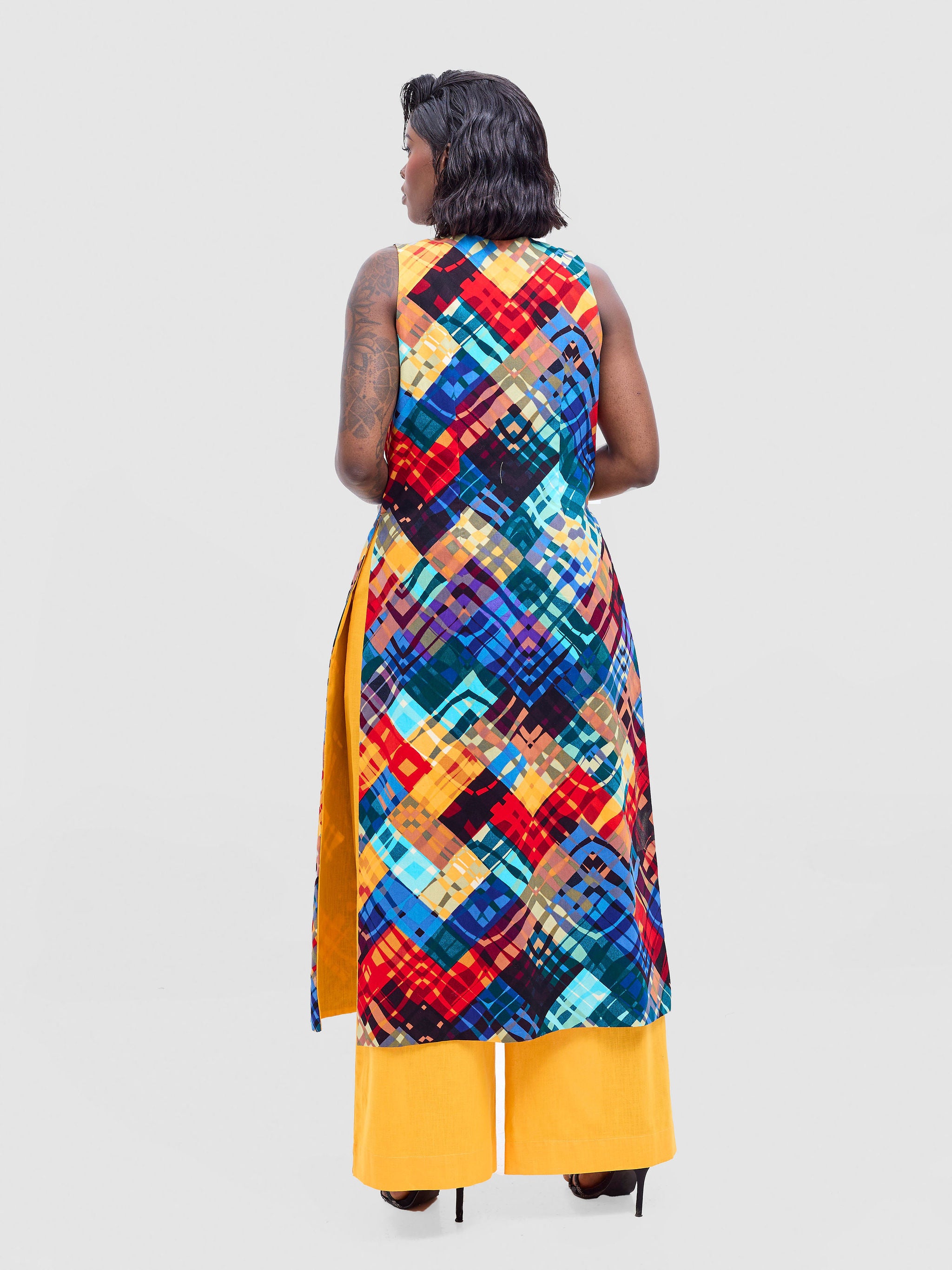 Safari Tiwa Reversible Tie Kimono - Mustard + Zuri Print