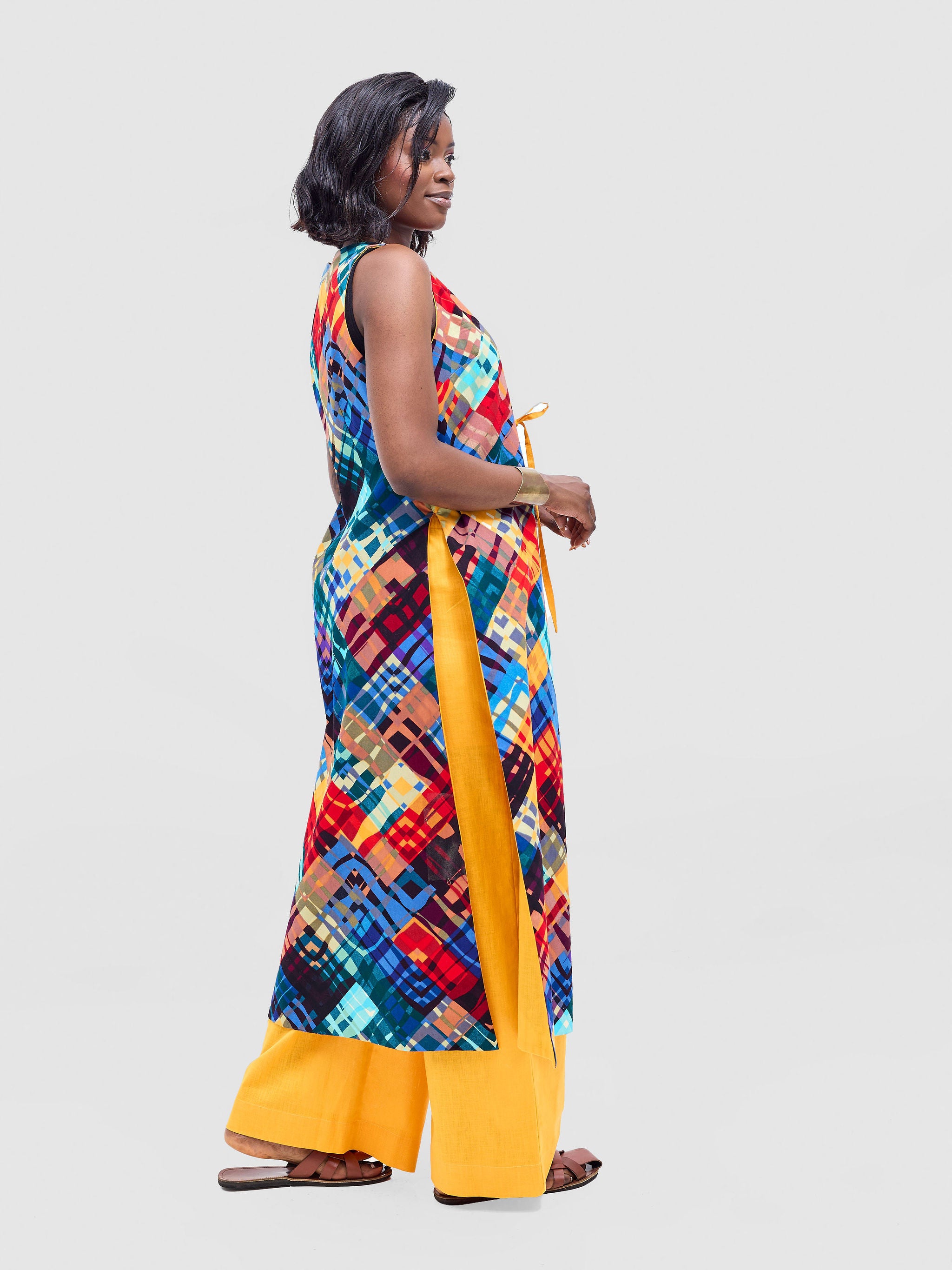Safari Tiwa Reversible Tie Kimono - Mustard + Zuri Print