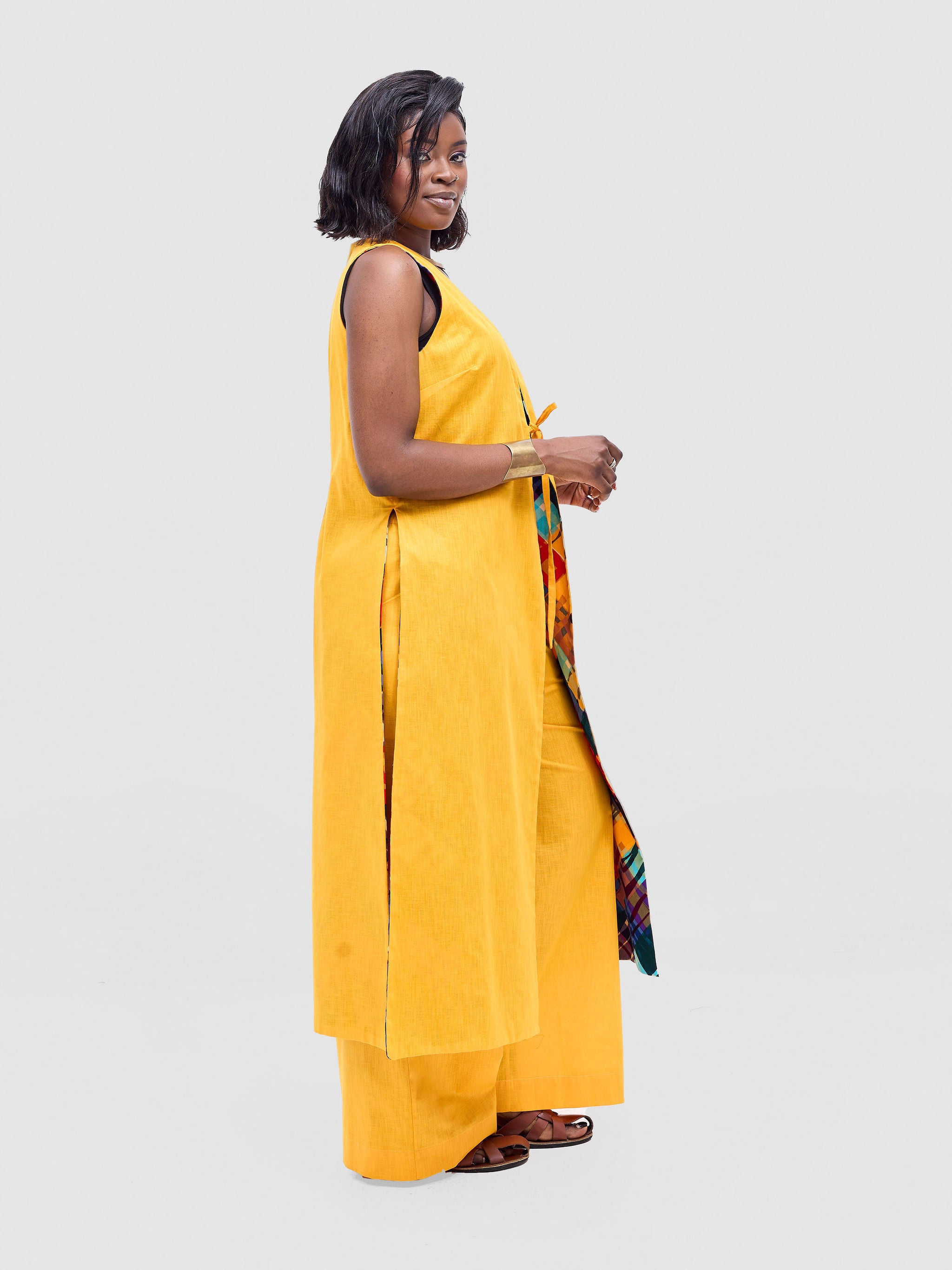 Safari Tiwa Reversible Tie Kimono - Mustard + Zuri Print