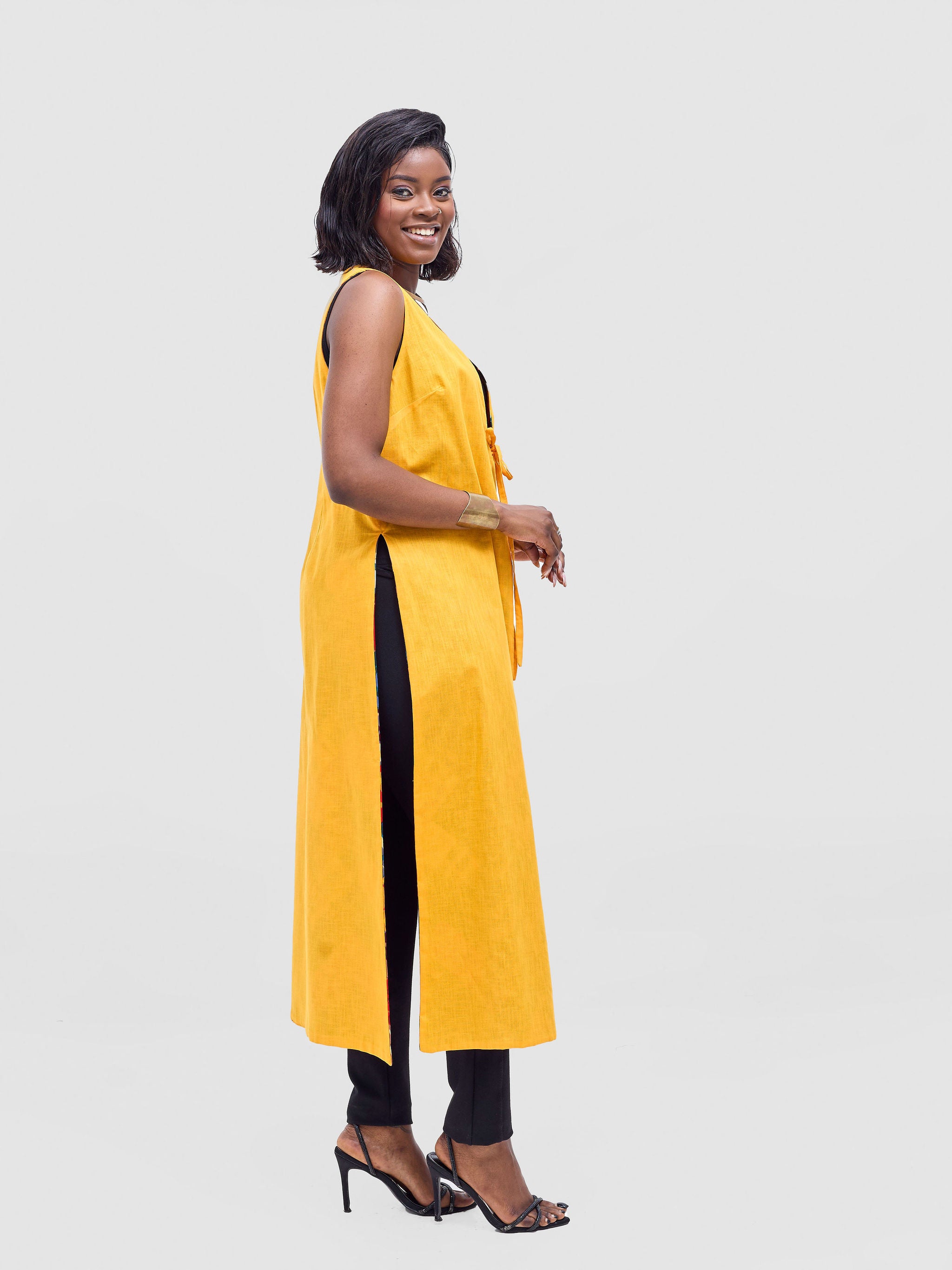Safari Tiwa Reversible Tie Kimono - Mustard + Zuri Print