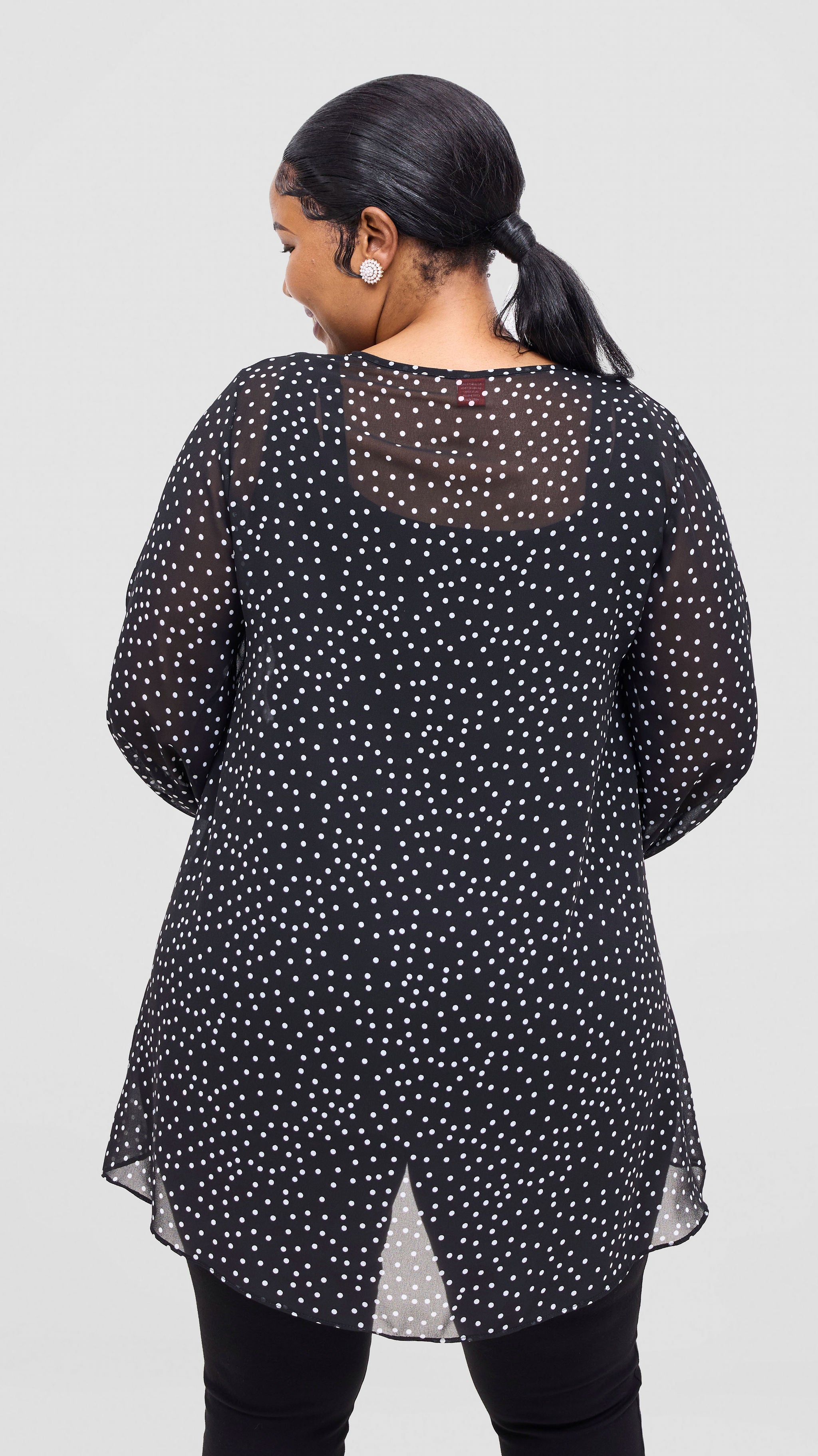 Vivo Samira High Low Top - Black / White Polka Dot Print