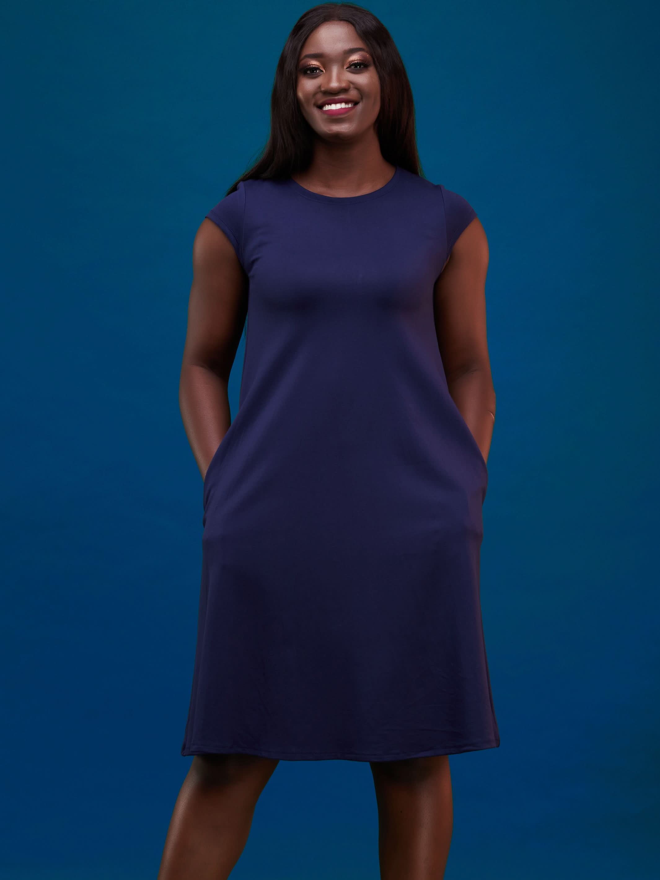 Vivo Basic Kena Tent Knee Length Dress - Navy Blue - Shopzetu
