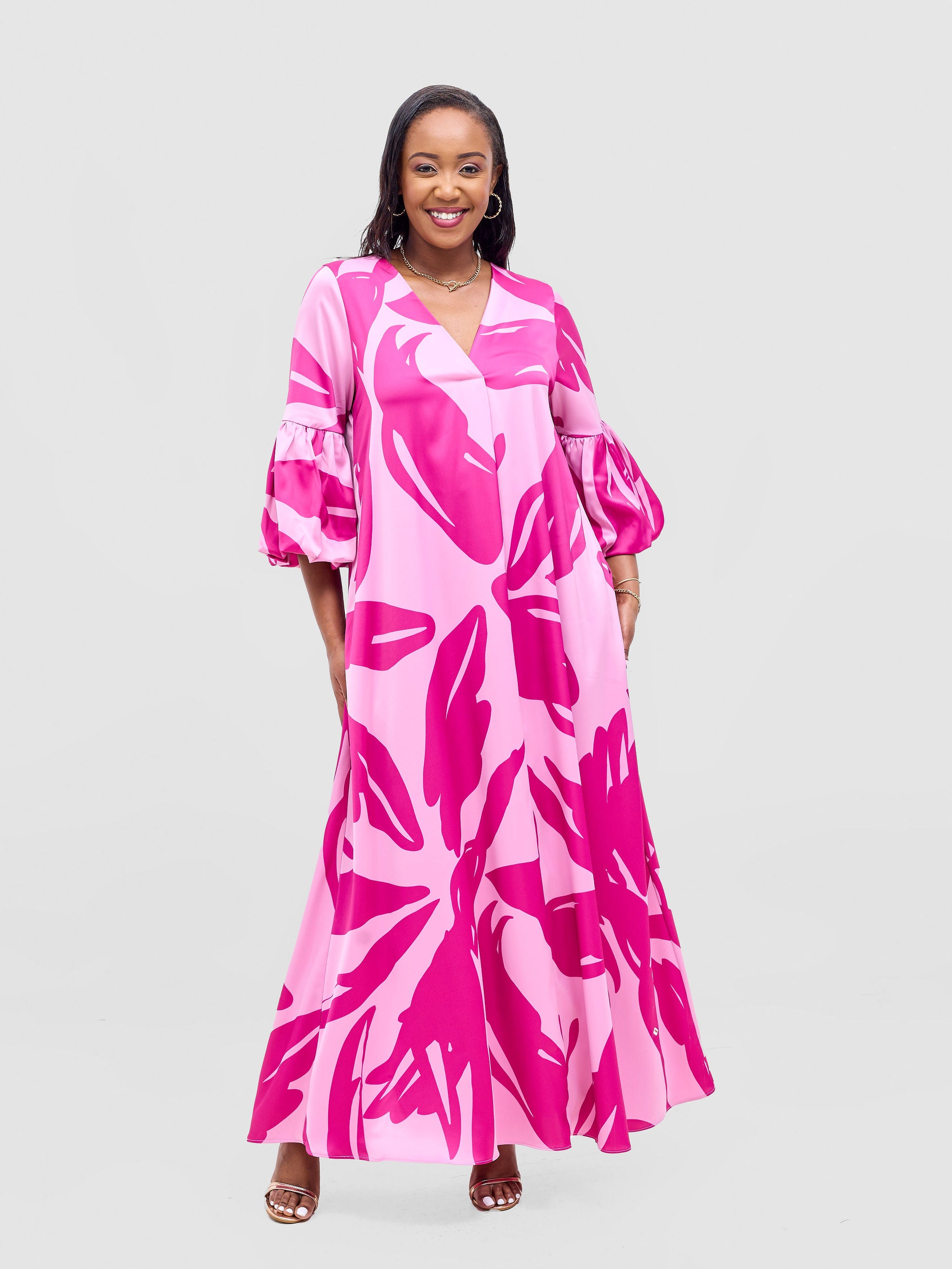 Vivo Hanabi Tent Maxi Dress - Rose Pink / Fuschia Lia Print
