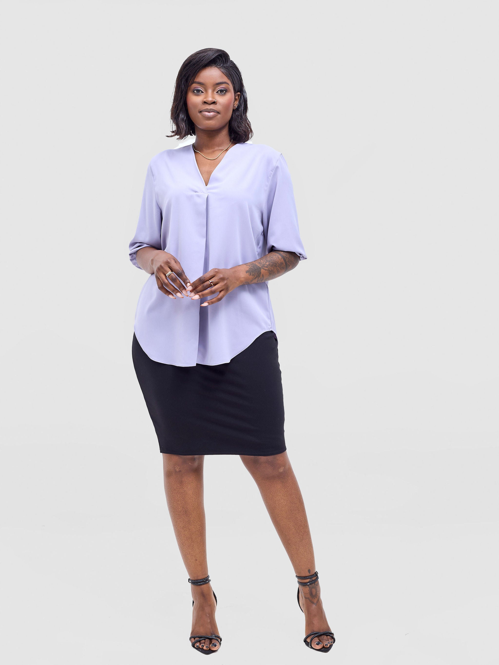 Vivo Dua 3/4 Sleeved V Neck Shirt - Lilac