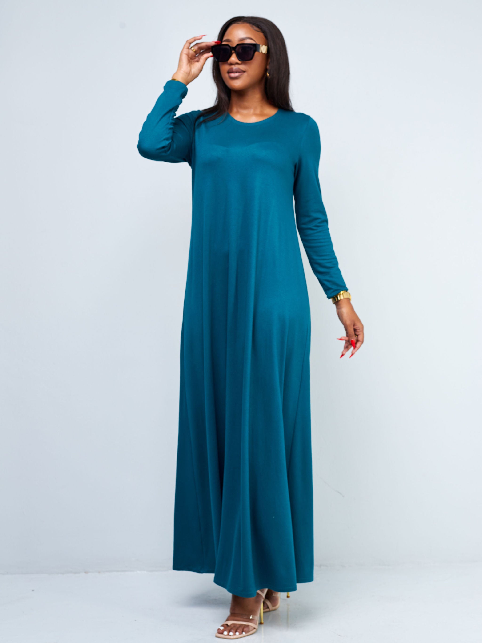 Vivo Basic Long Sleeve Julia Maxi Dress - Dark Teal