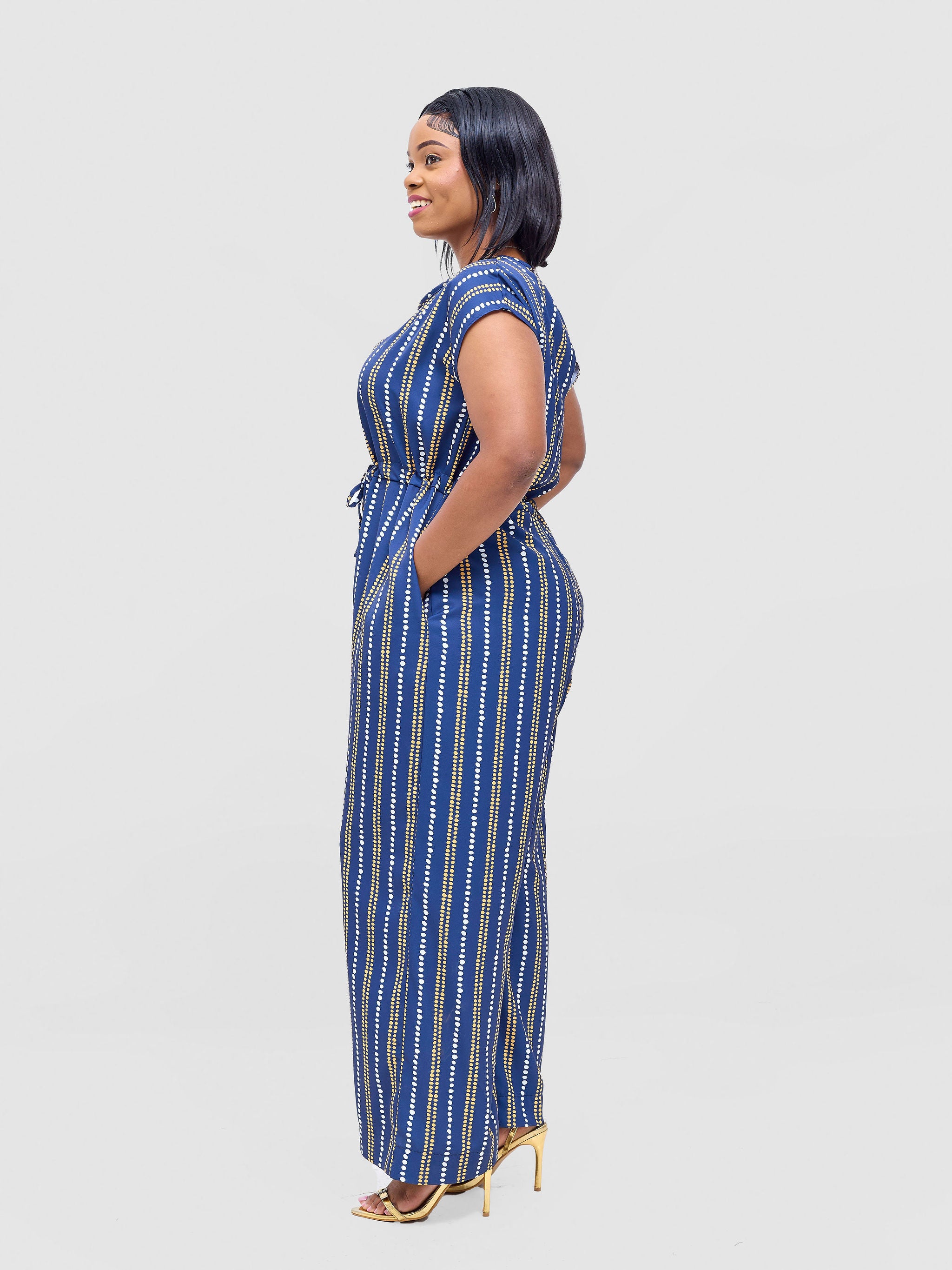 Vivo Sakari Drop Shoulder Jumpsuit - Navy / White Deka Print