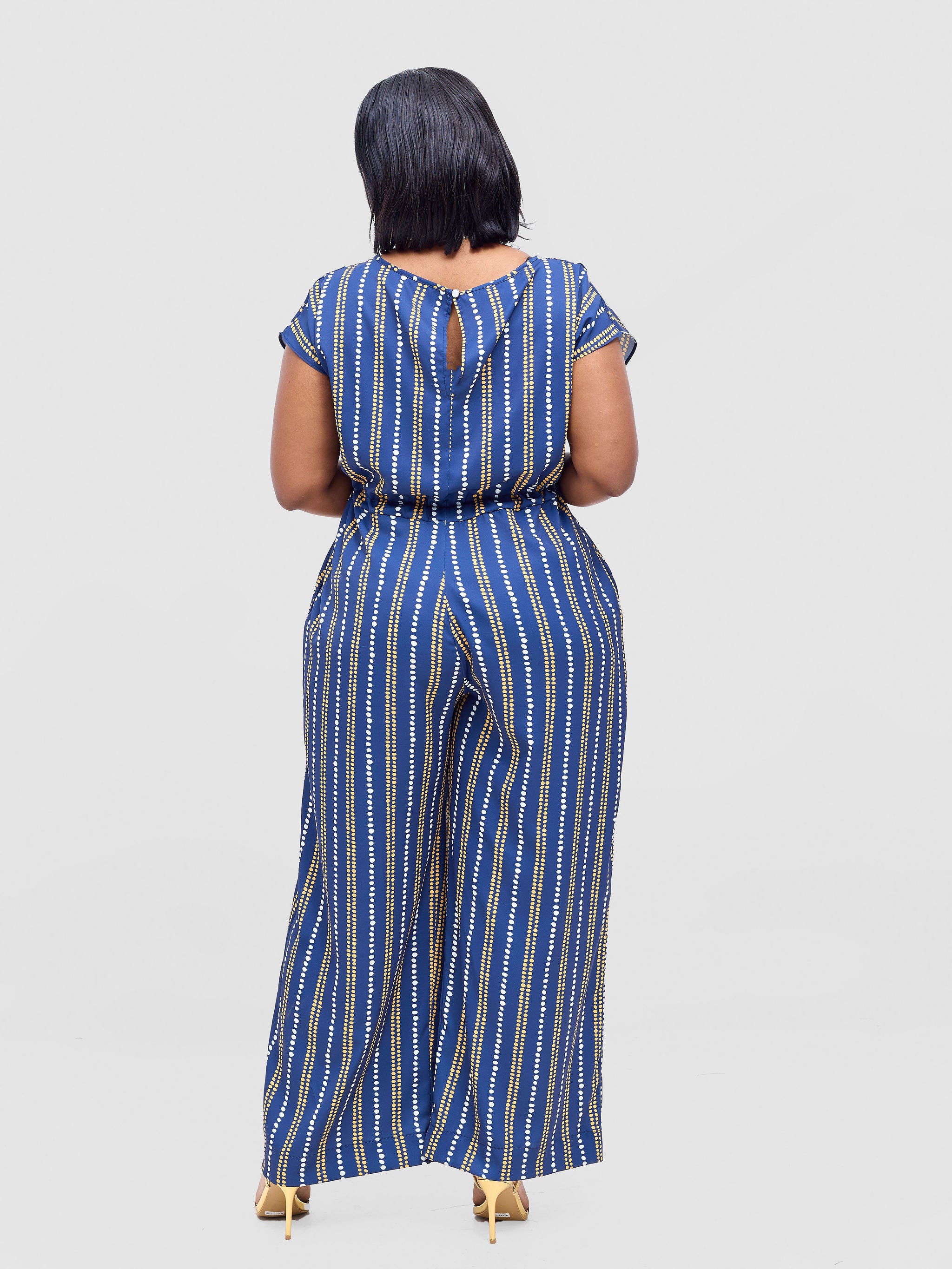 Vivo Sakari Drop Shoulder Jumpsuit - Navy / White Deka Print
