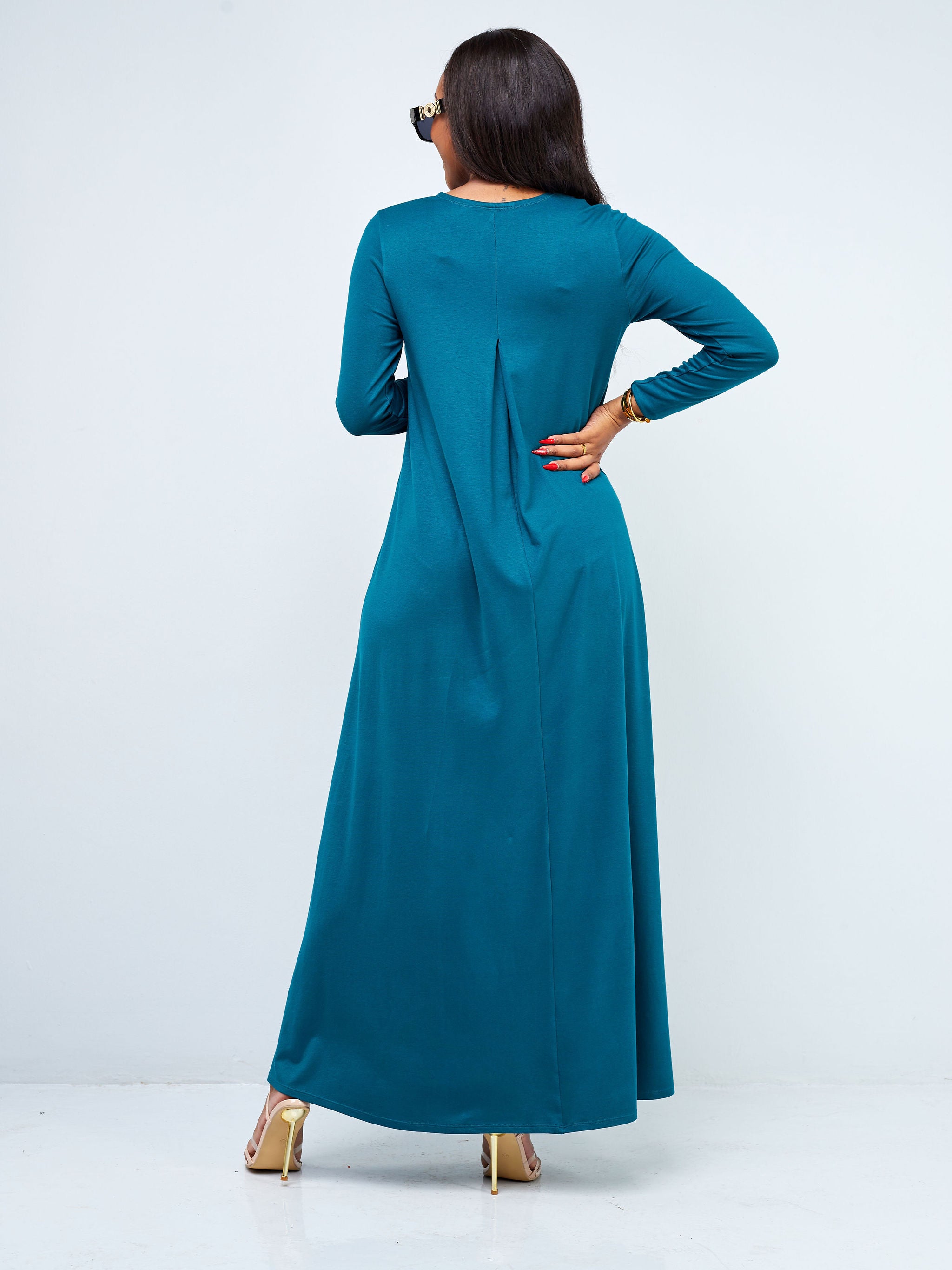 Vivo Basic Long Sleeve Julia Maxi Dress - Dark Teal