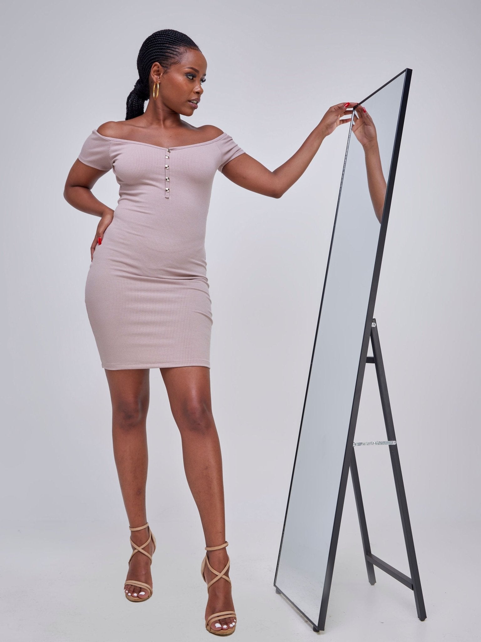 Popular 21 Buttoned V-Neck Dress - Sphinx - Shopzetu