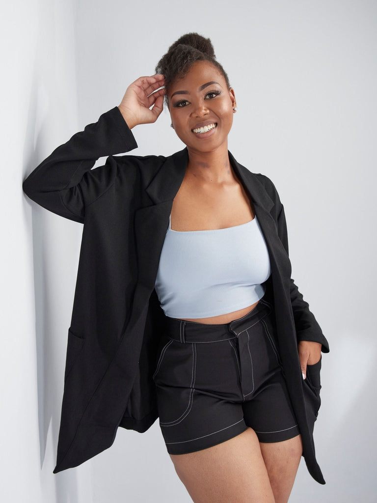 Popular 21 Oversized Blazer With Pockets - Black - Shopzetu