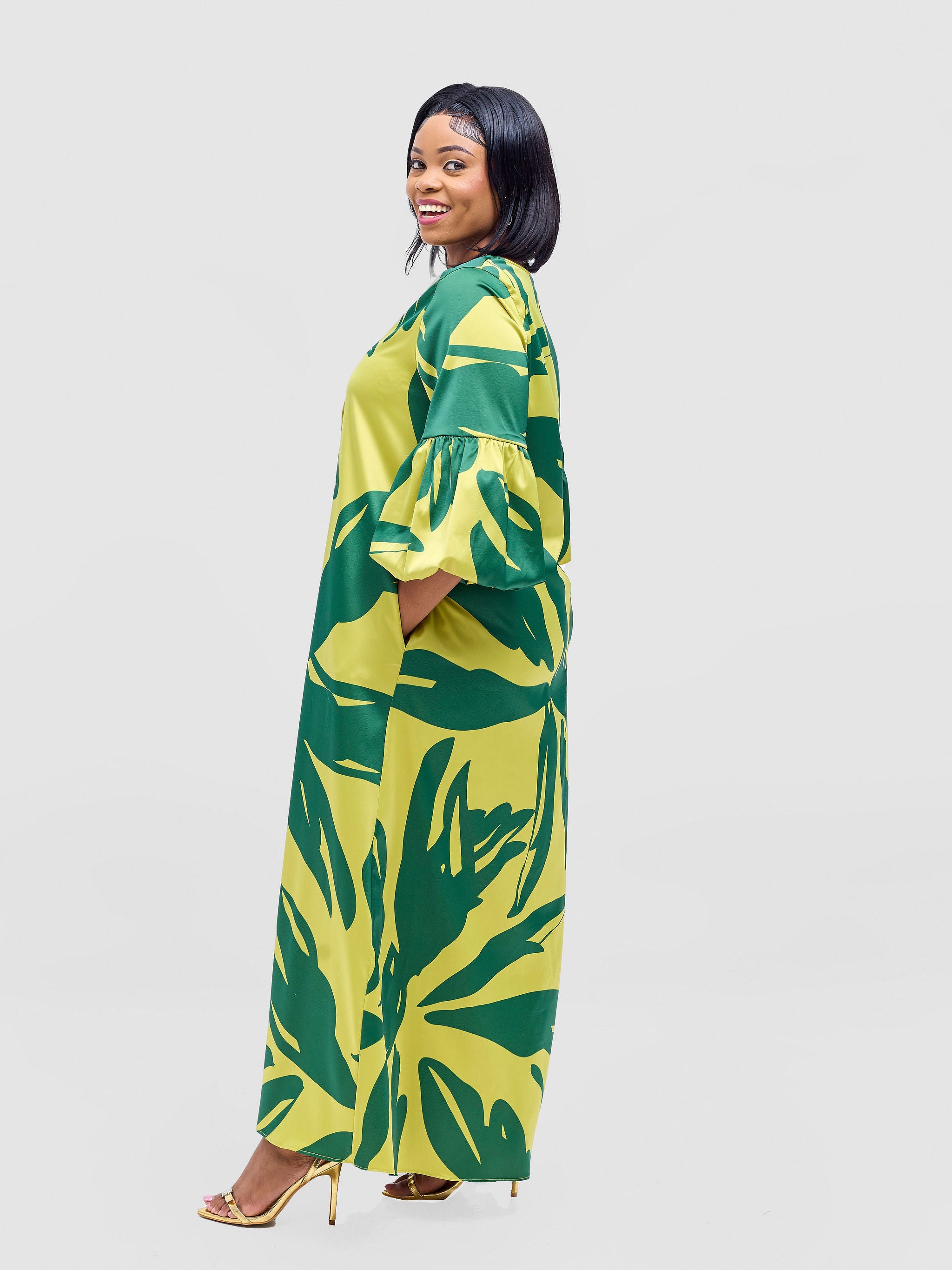 Vivo Hanabi Tent Maxi Dress - Lime / Sea Green Lia Print