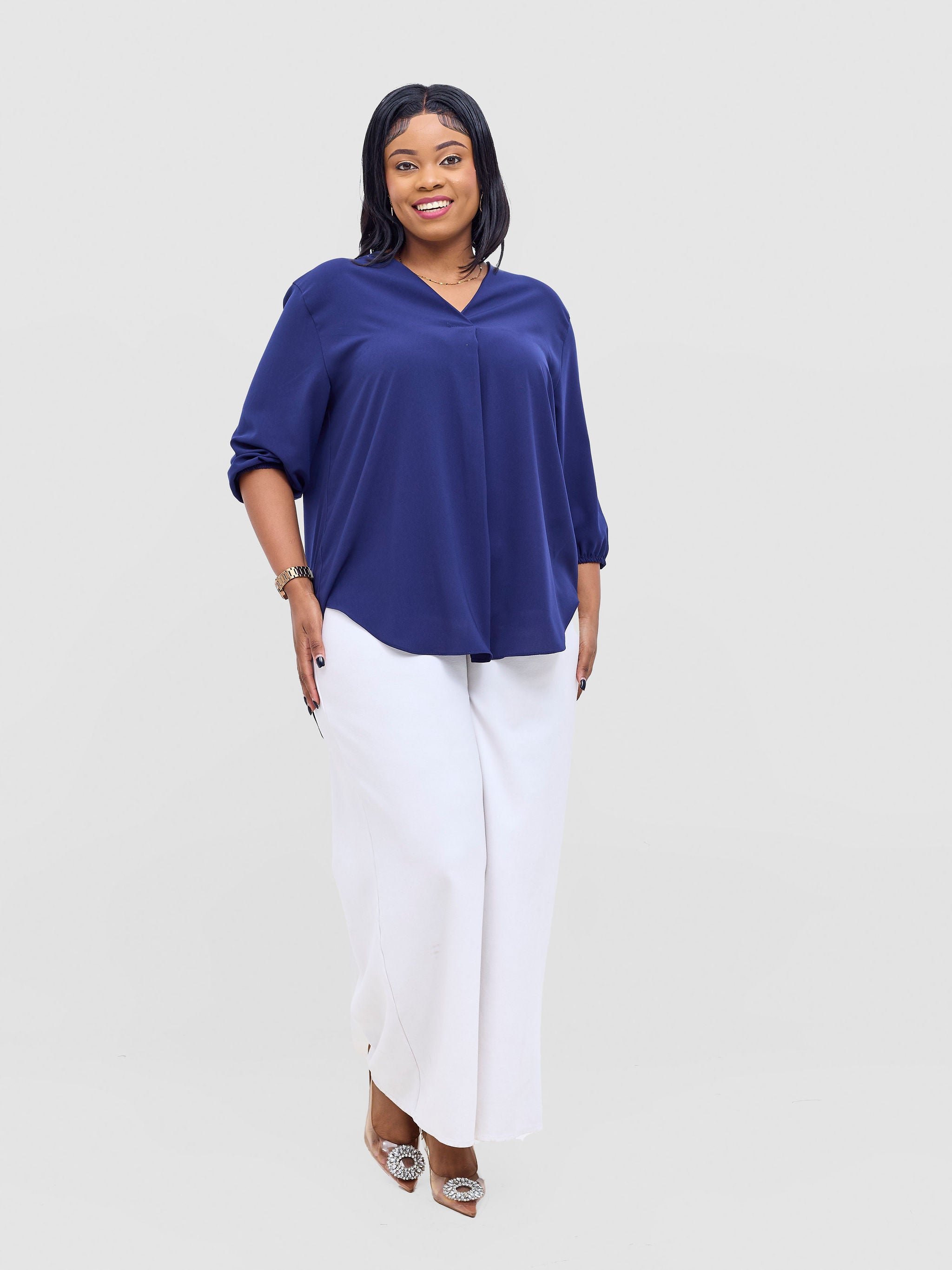 Vivo Dua 3/4 Sleeved V Neck Shirt - Dak Navy