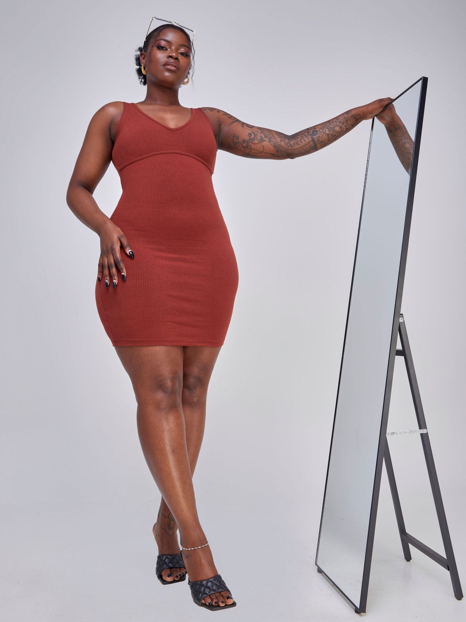 Popular 21 Sleeveless Pencil Dress - Dark Amber - Shopzetu