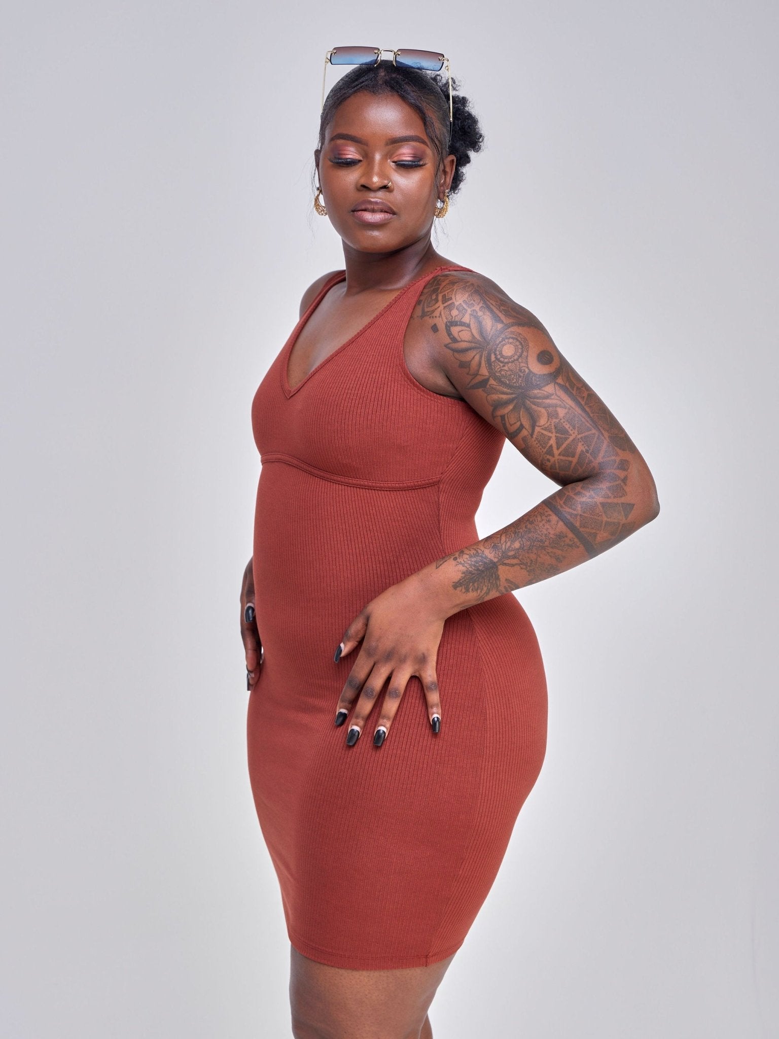 Popular 21 Sleeveless Pencil Dress - Dark Amber - Shopzetu