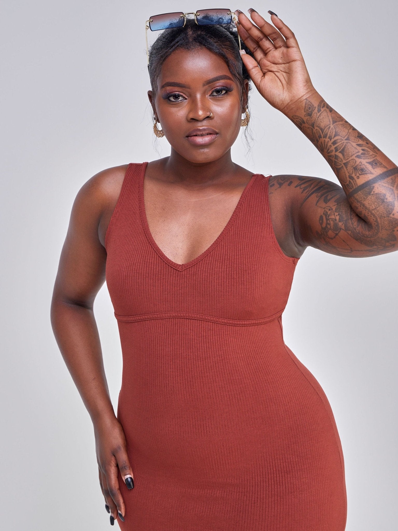 Popular 21 Sleeveless Pencil Dress - Dark Amber - Shopzetu