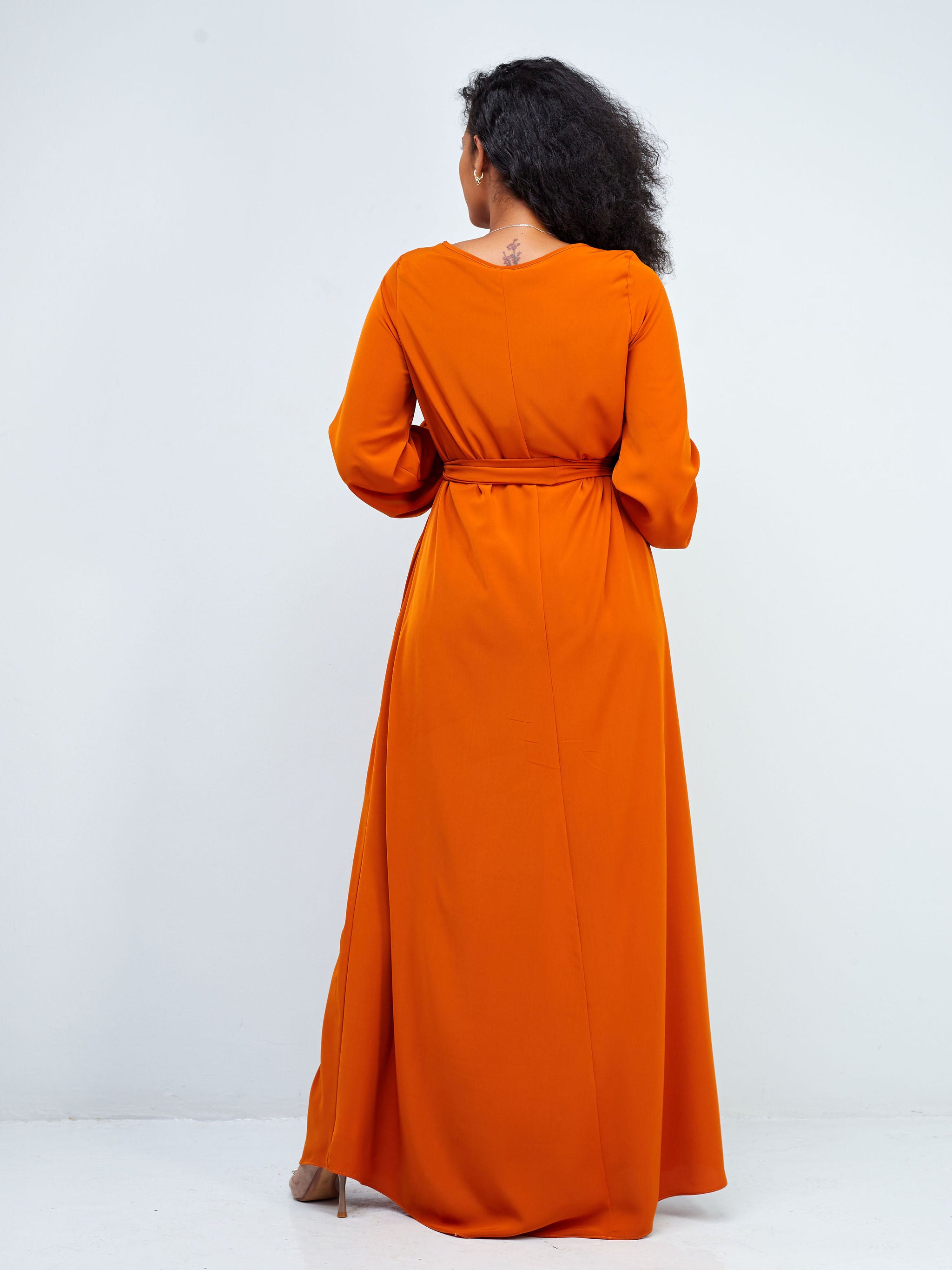 Vivo Basic Bishop Sleeve Tent Maxi Dress - Rust