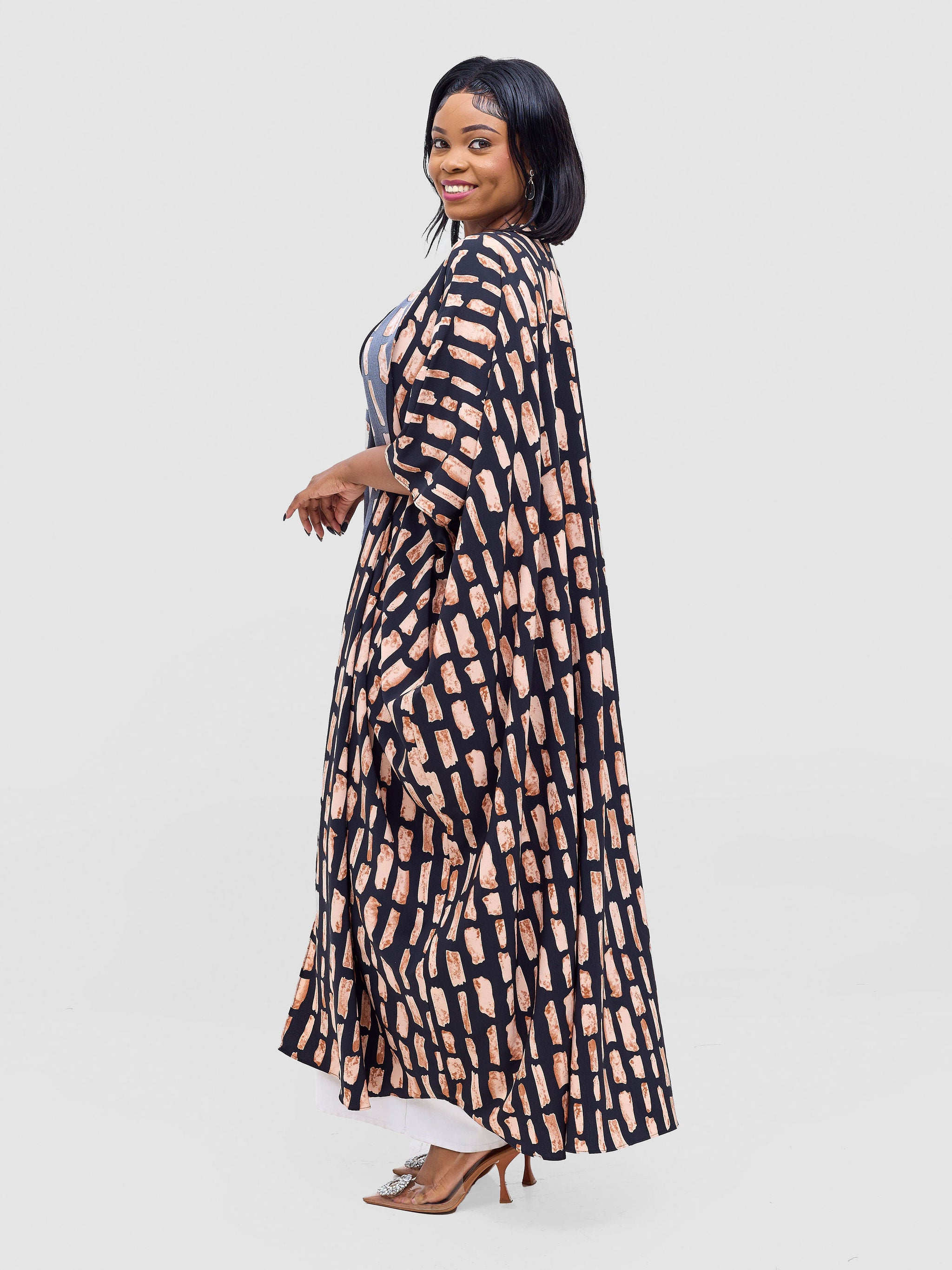 Vivo Ayla Maxi Kimono - Black / Peach Alya Print