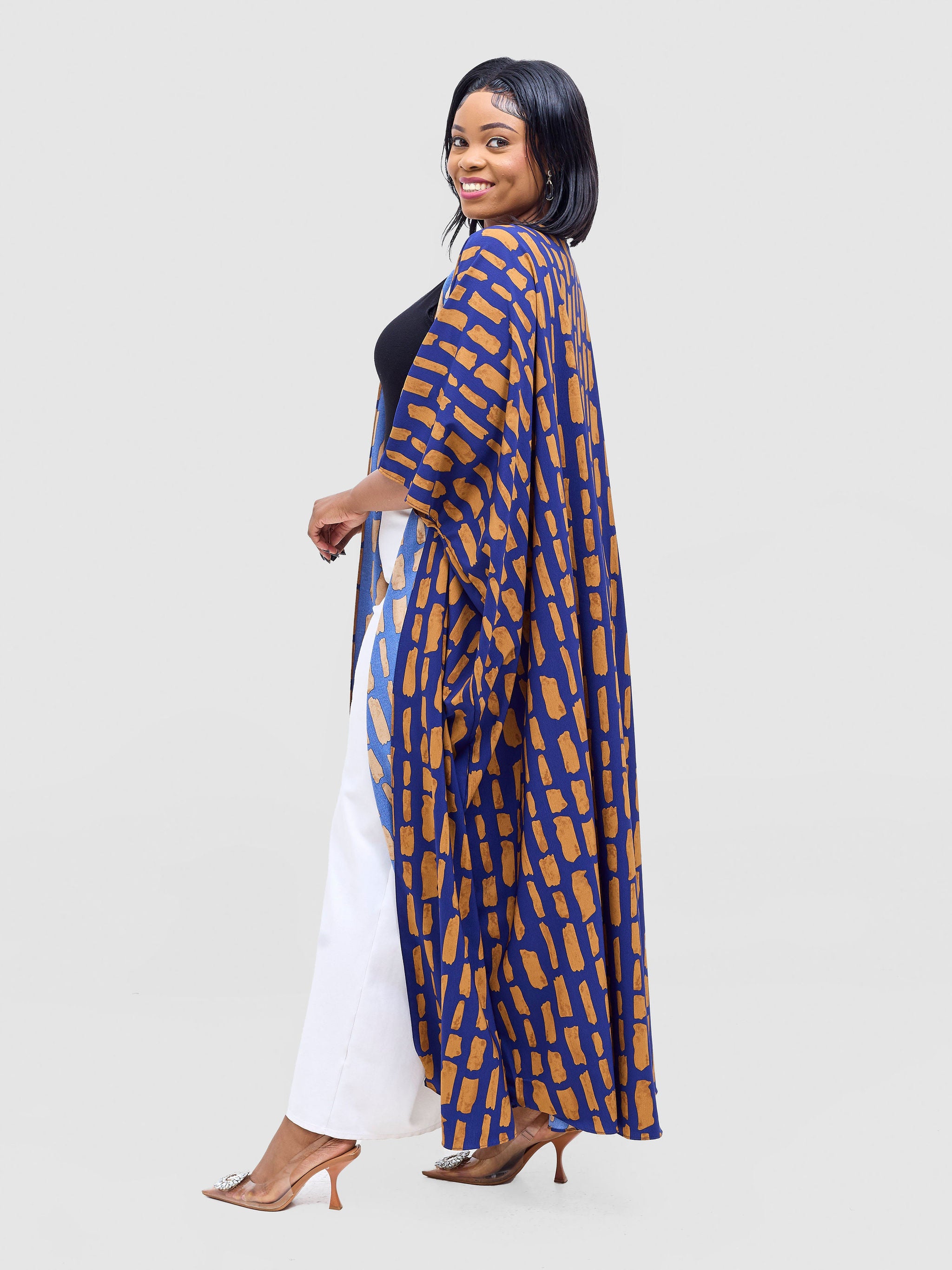 Vivo Ayla Maxi Kimono - Navy / Brown Alya Print