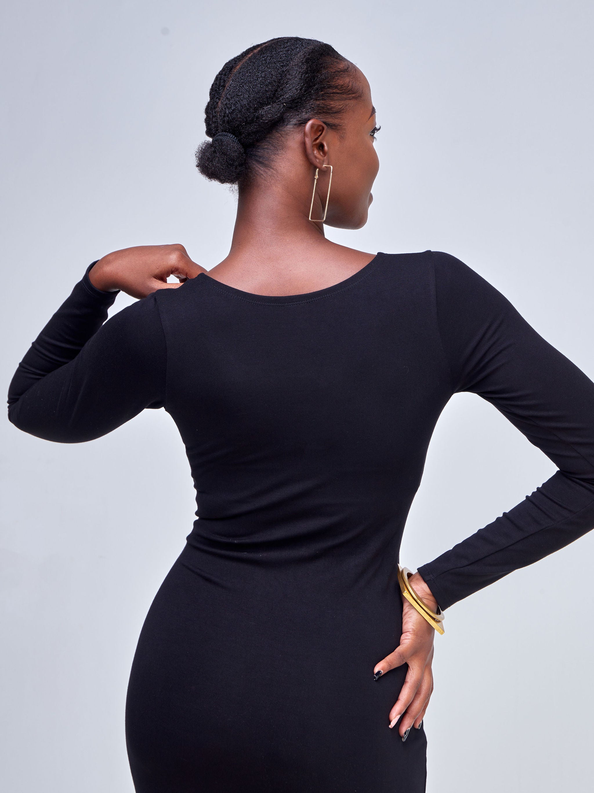 Vivo Basic Long Sleeve Straight Maxi Dress - Black