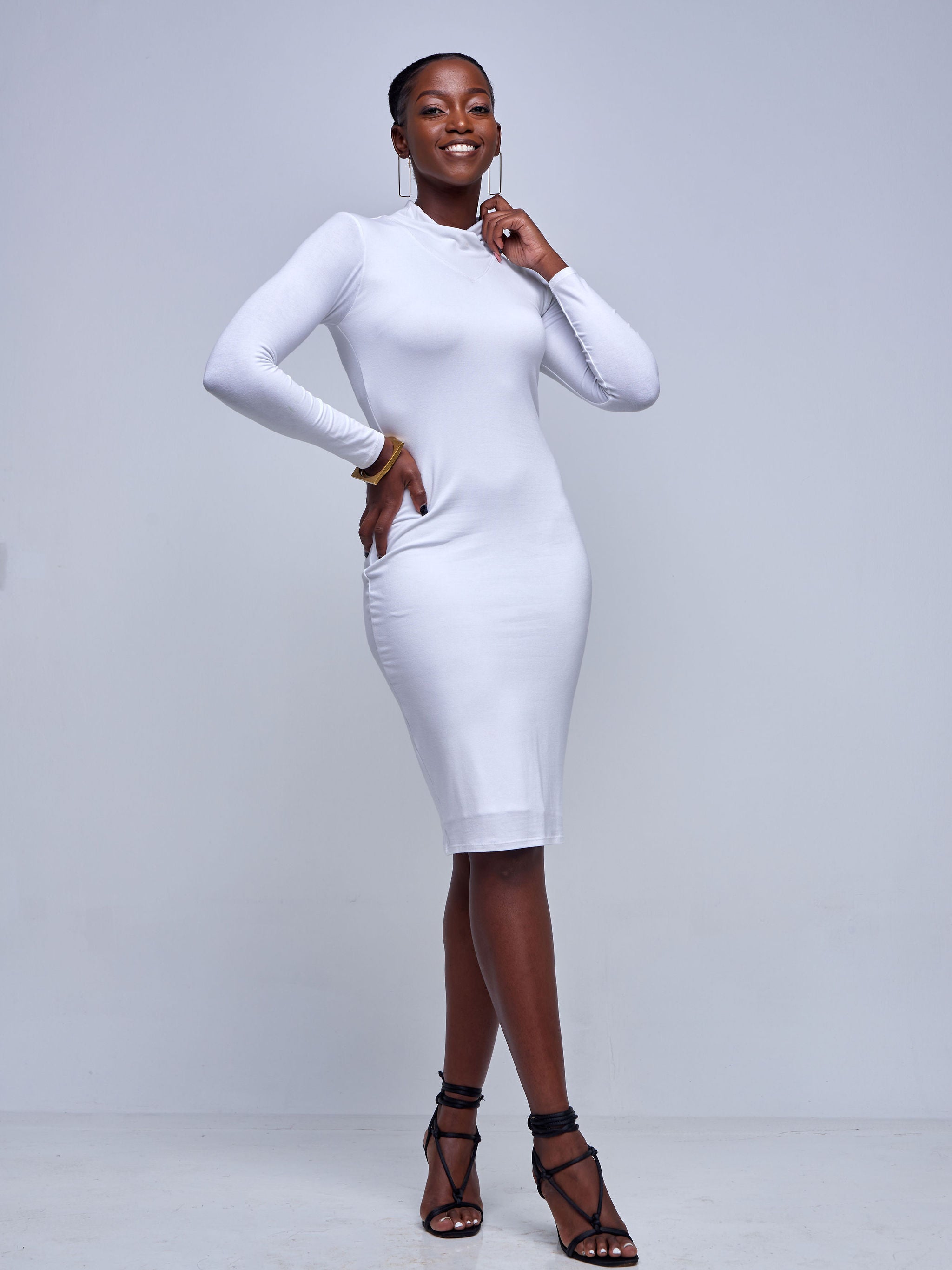 Vivo Bana Long Sleeve Crossover Bodycon - White