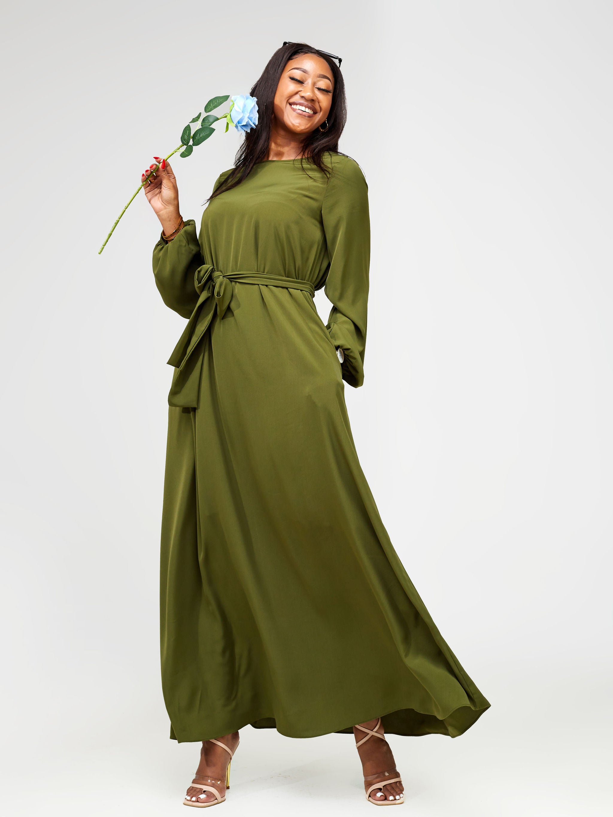 Vivo Basic Bishop Sleeve Tent Maxi Dress - Hunters Green