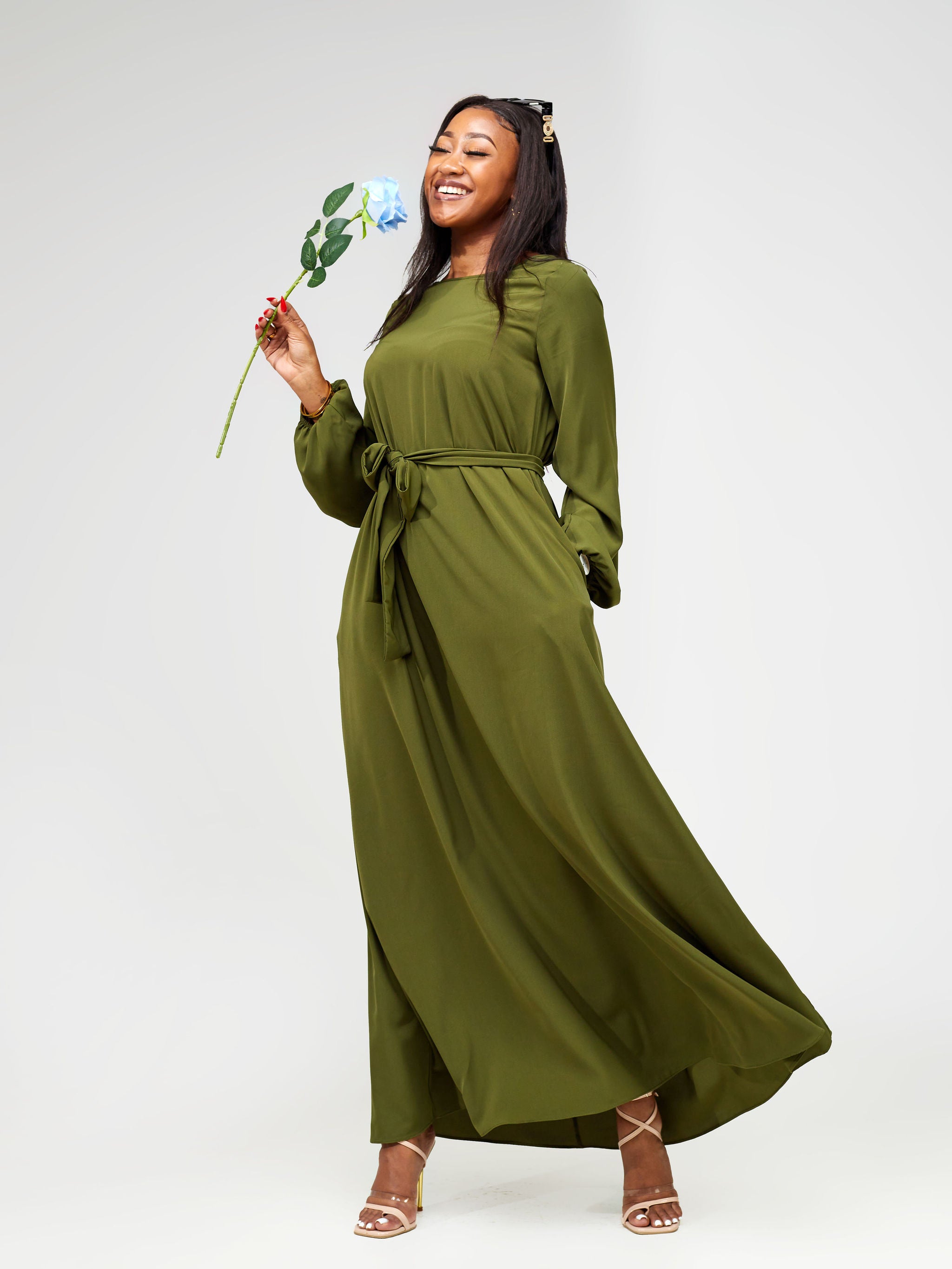 Vivo Basic Bishop Sleeve Tent Maxi Dress - Hunters Green