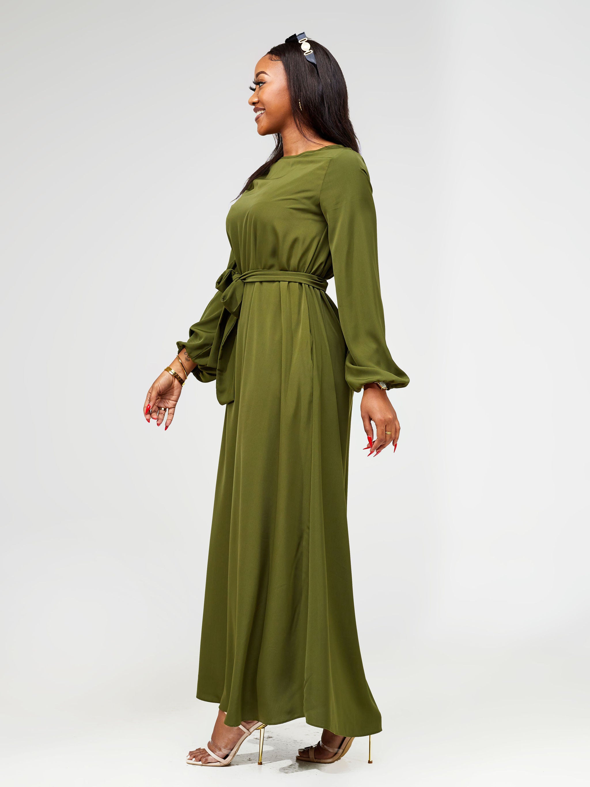 Vivo Basic Bishop Sleeve Tent Maxi Dress - Hunters Green
