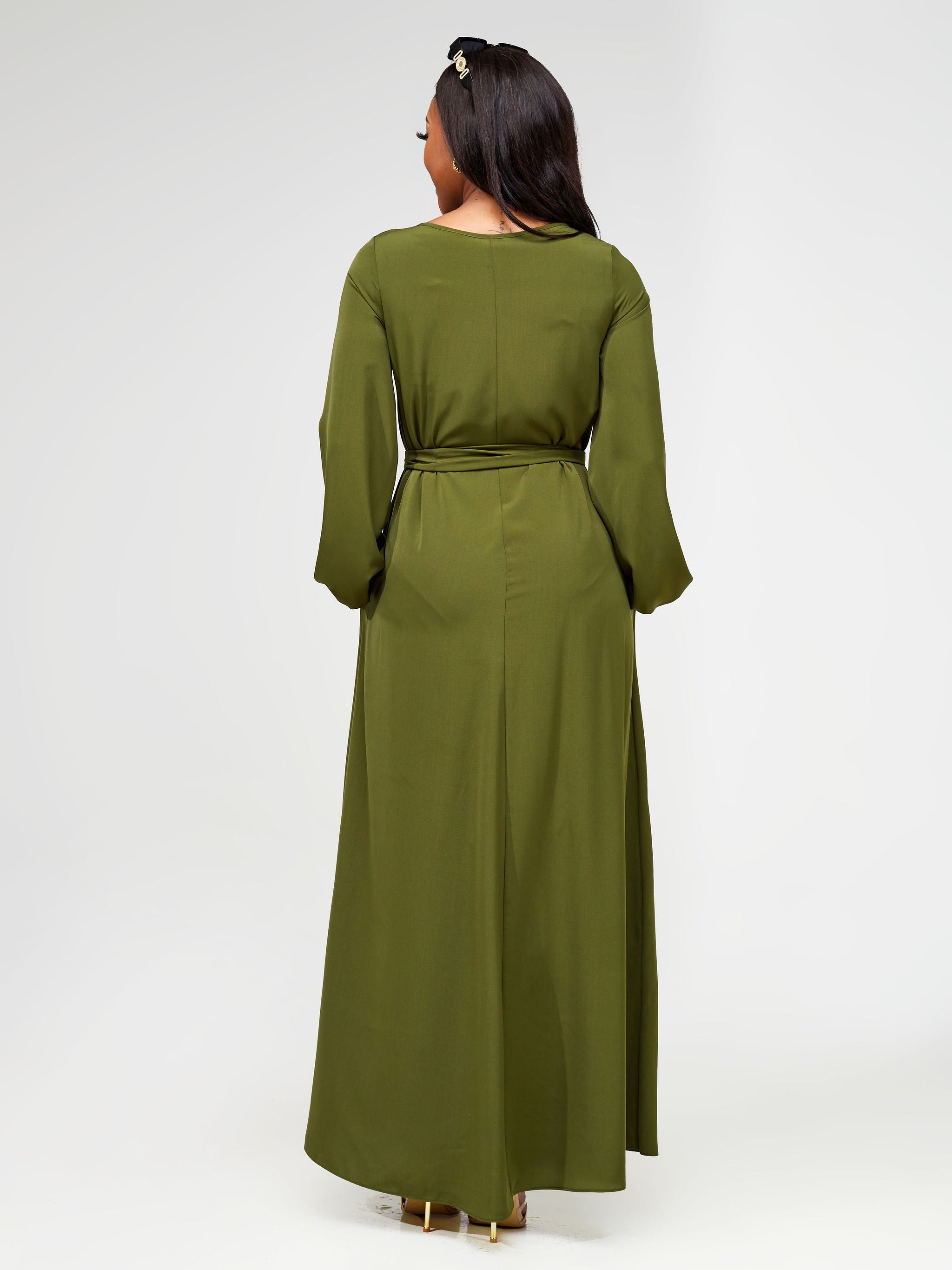 Vivo Basic Bishop Sleeve Tent Maxi Dress - Hunters Green