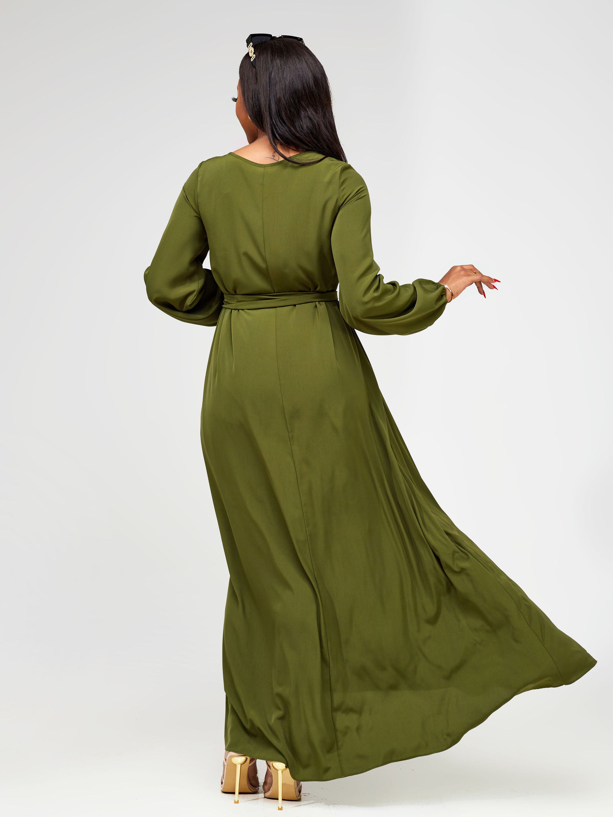 Vivo Basic Bishop Sleeve Tent Maxi Dress - Hunters Green