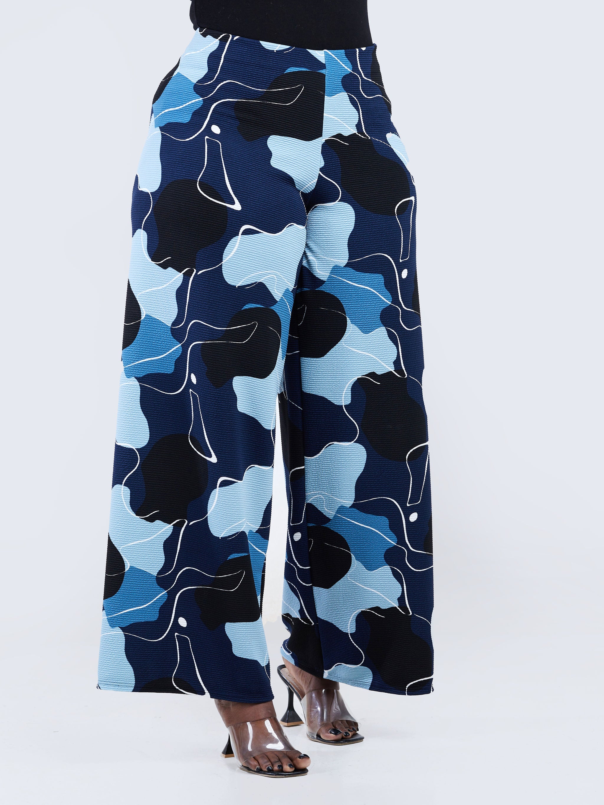 Vivo Basic Palazzo Pants  - Navy Blue / White Abstract Print