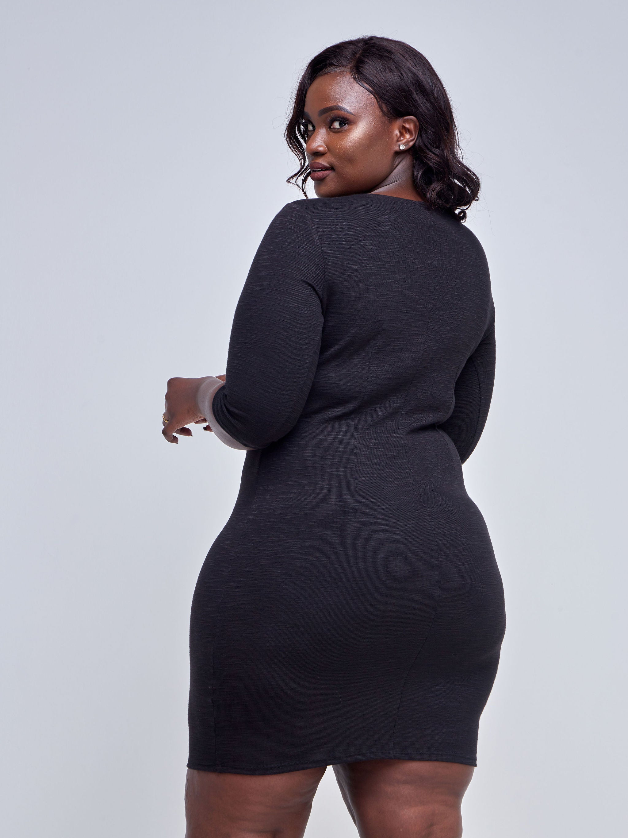 Vivo Basic 3/4 Sleeve Sheath Dress - Black