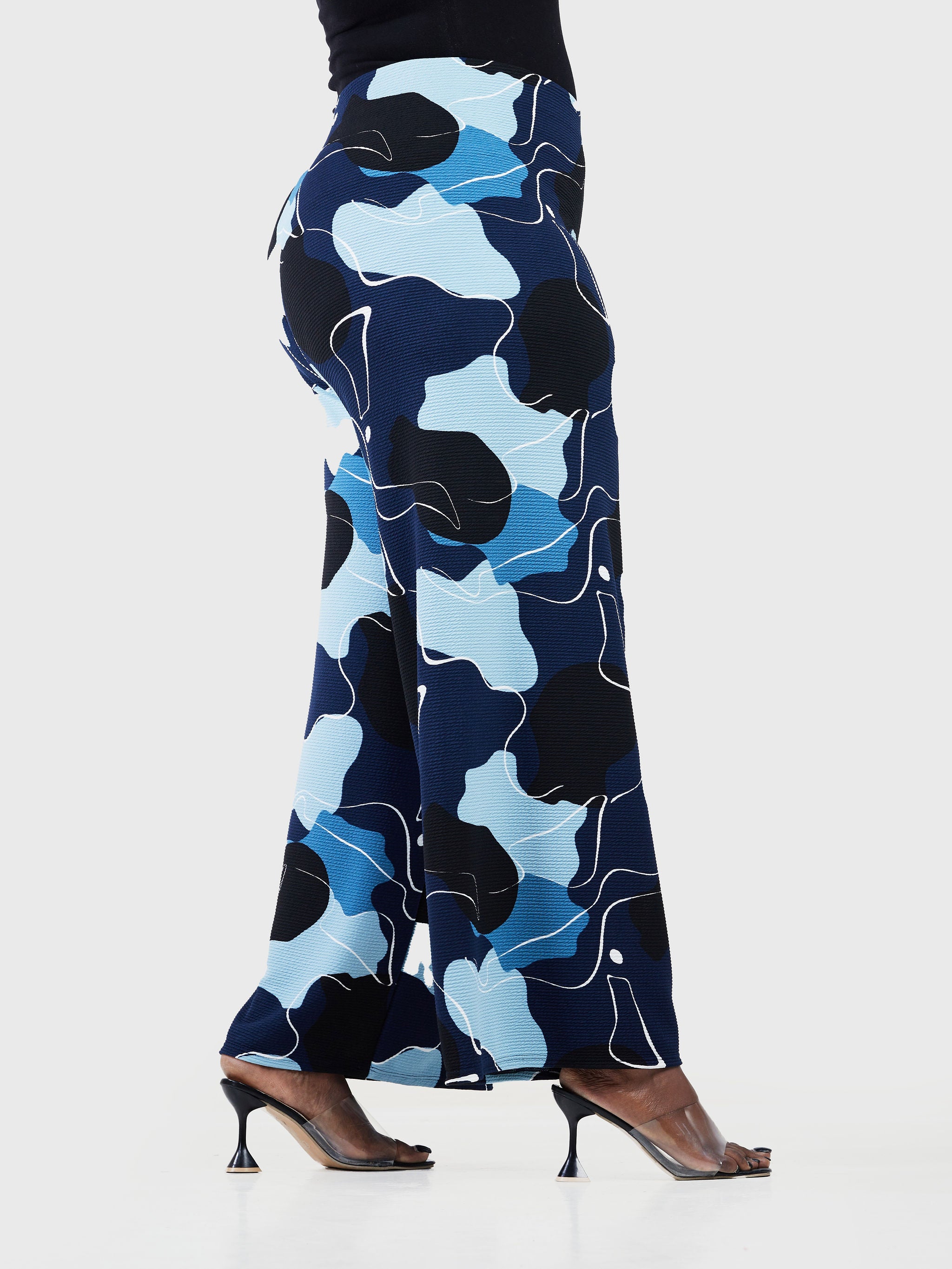 Vivo Basic Palazzo Pants  - Navy Blue / White Abstract Print