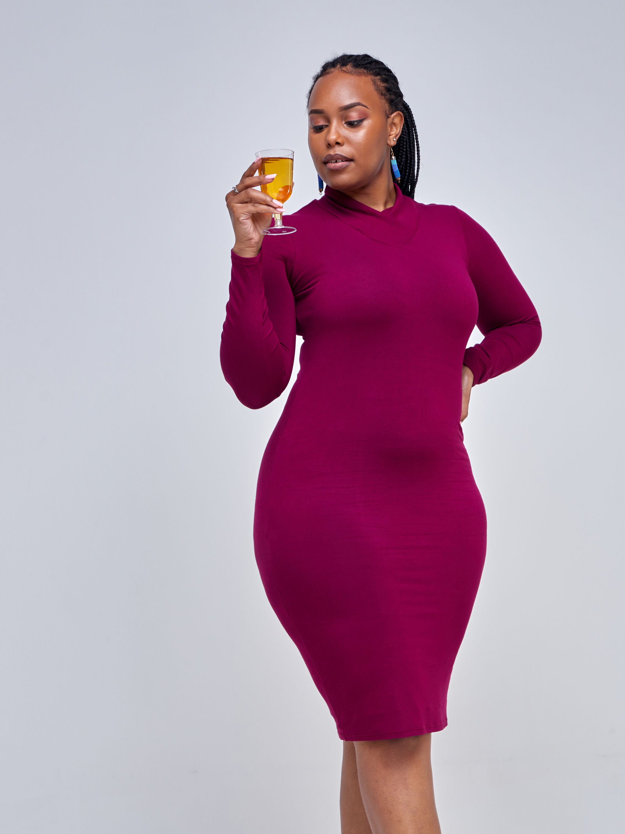 Vivo Bana Long Sleeve Crossover Bodycon - Burgundy