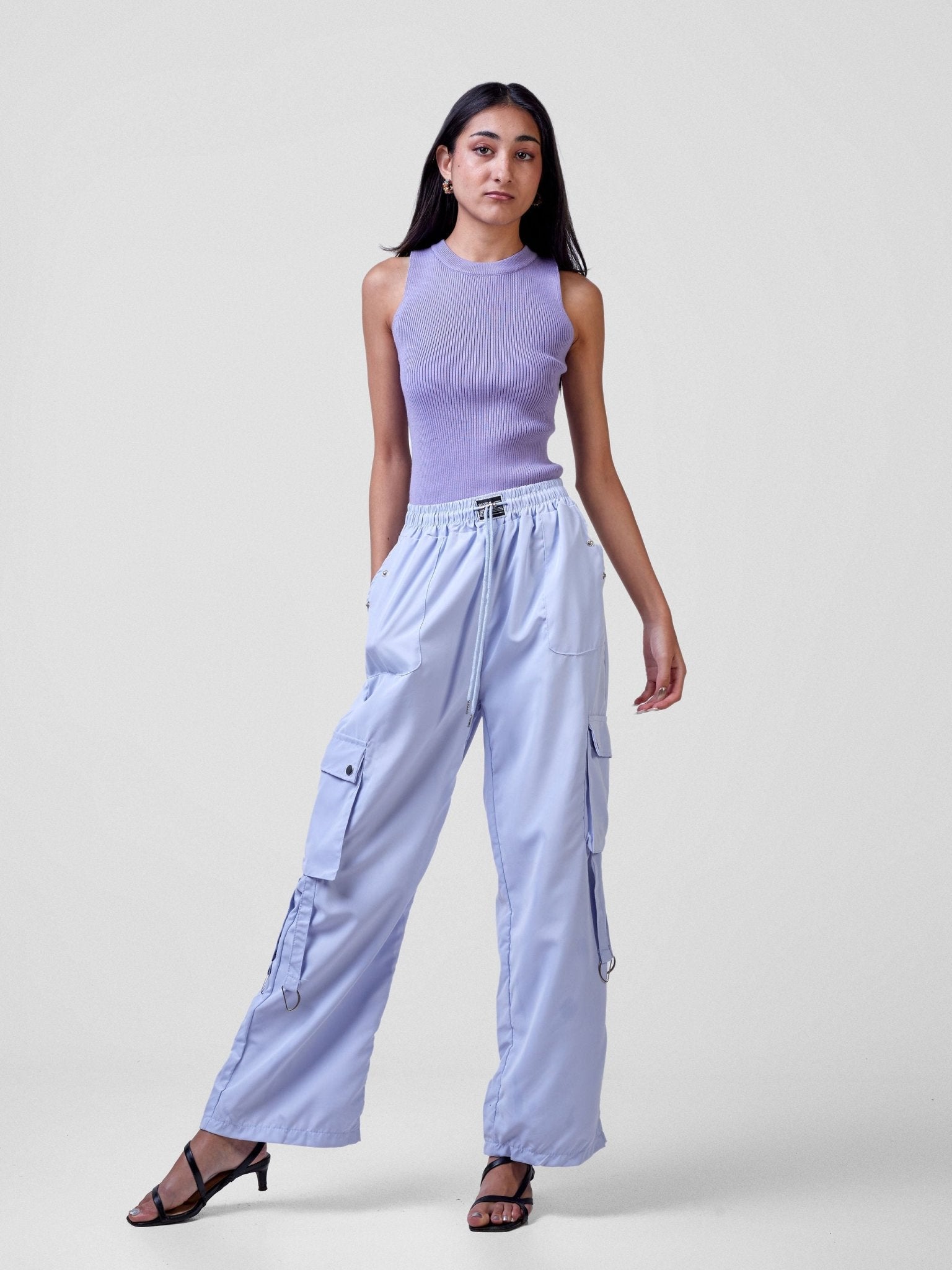 Carrie Wahu X SZ Midi Rise ''Design'' Straight Fit Cargo Trousers - Light Blue - Shopzetu