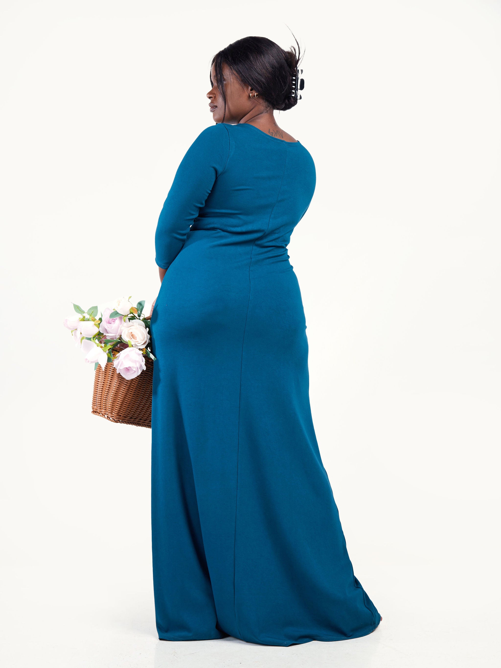 Vivo Basic 3/4 Sleeve A-Line Maxi Dress - Teal