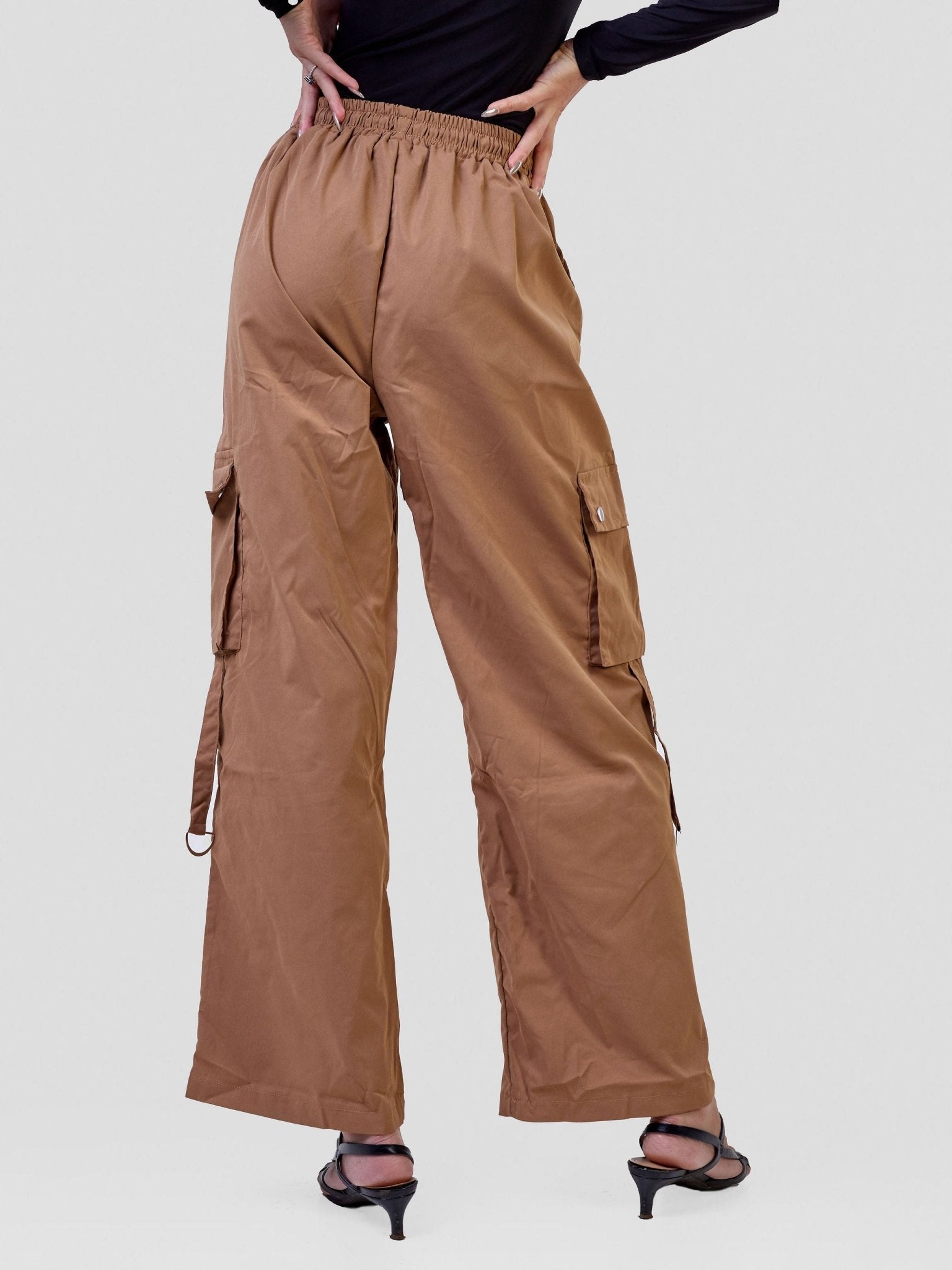 Carrie Wahu X SZ Midi Rise ''Design'' Straight Fit Cargo Trousers - Khaki Brown - Shopzetu