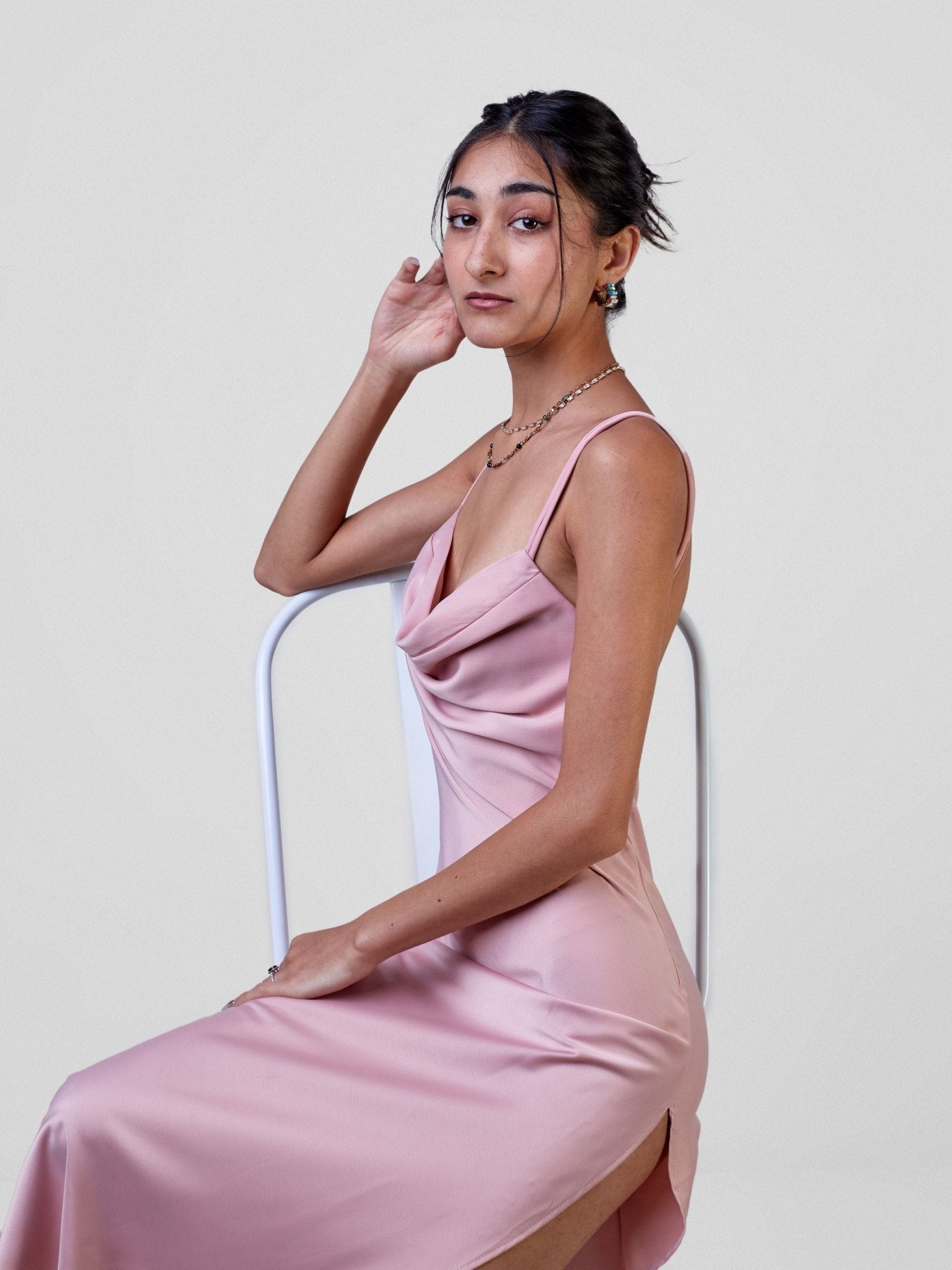 Carrie Wahu X SZ Long Satin Double Strap Dress - Baby Pink - Shopzetu