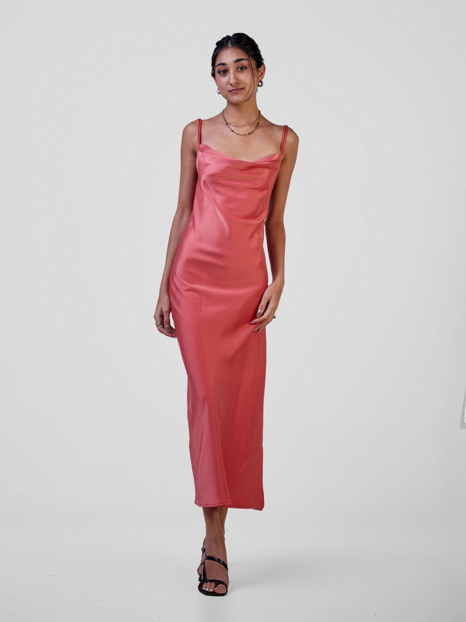 Carrie Wahu X SZ Long Satin Double Strap Dress - Blush Pink - Shopzetu