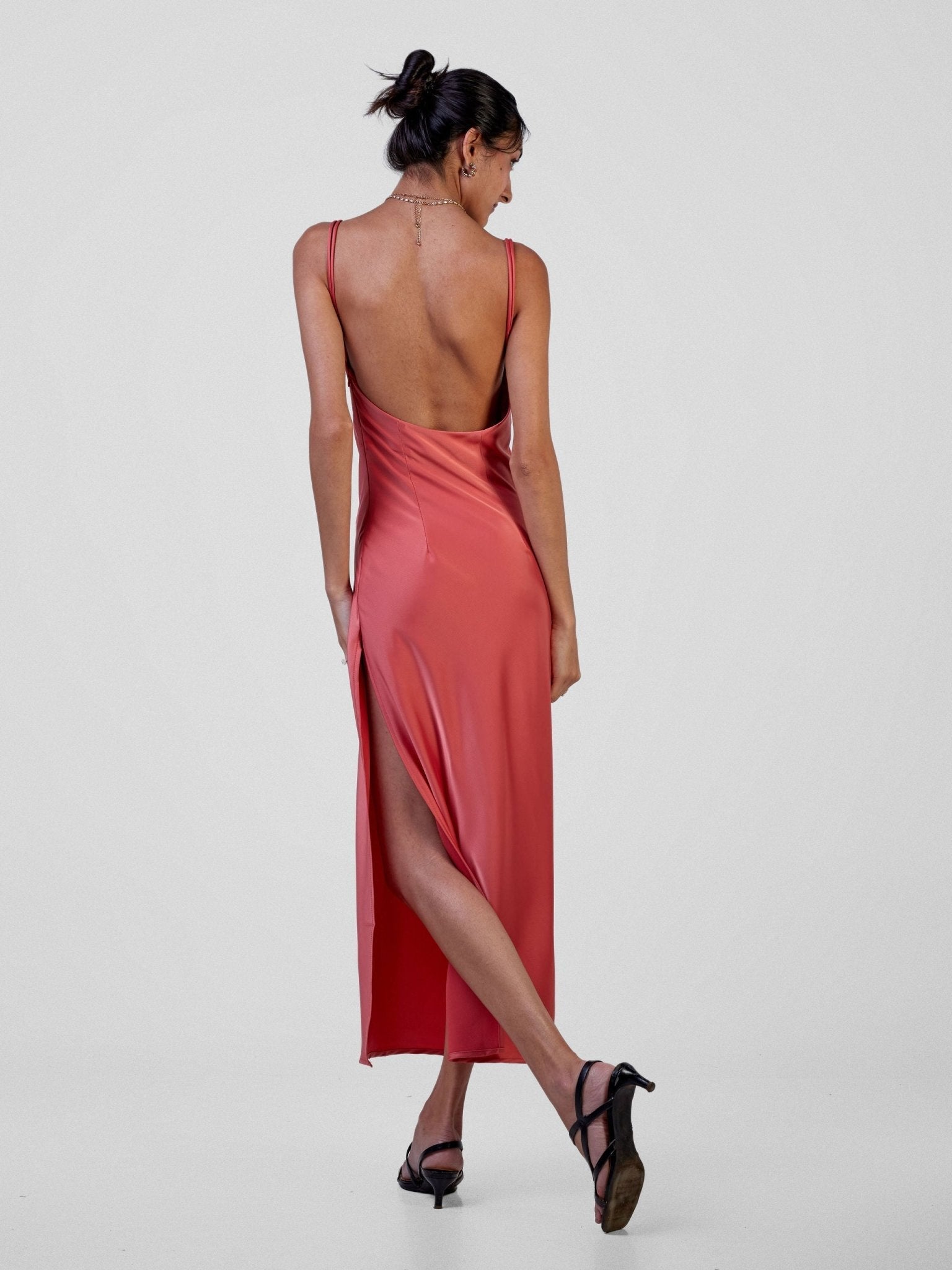 Carrie Wahu X SZ Long Satin Double Strap Dress - Blush Pink - Shopzetu