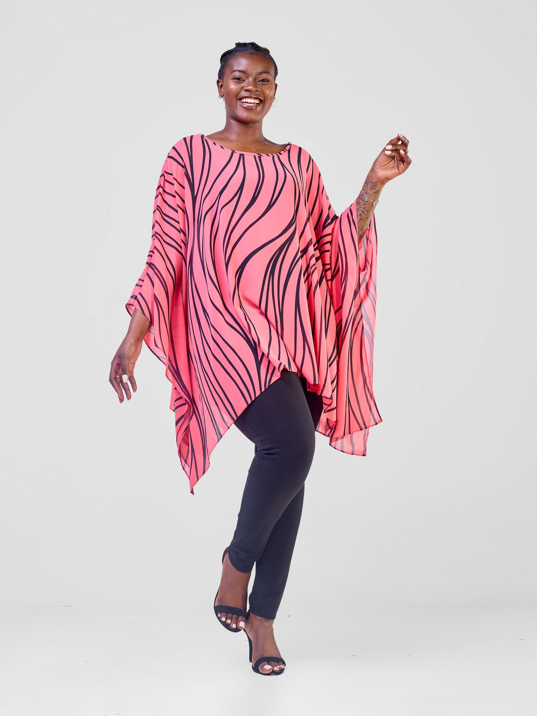 Vivo Basic Wide Loose Top - Pink Sari Print